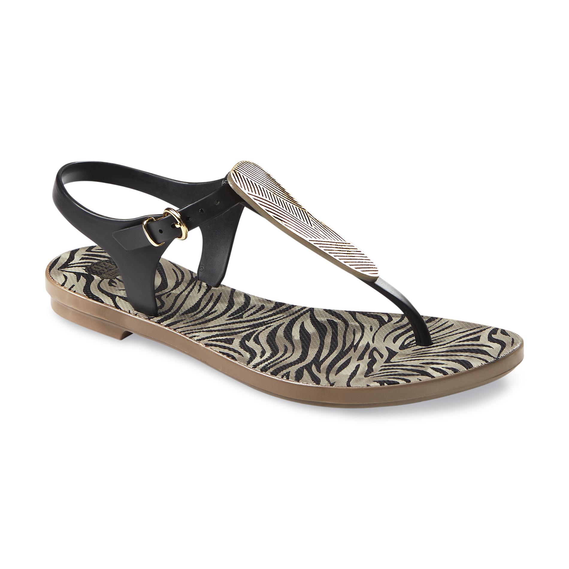 Route 66 Women's Wynn Zebra Print Flat Sandal - Clothing, Shoes ...