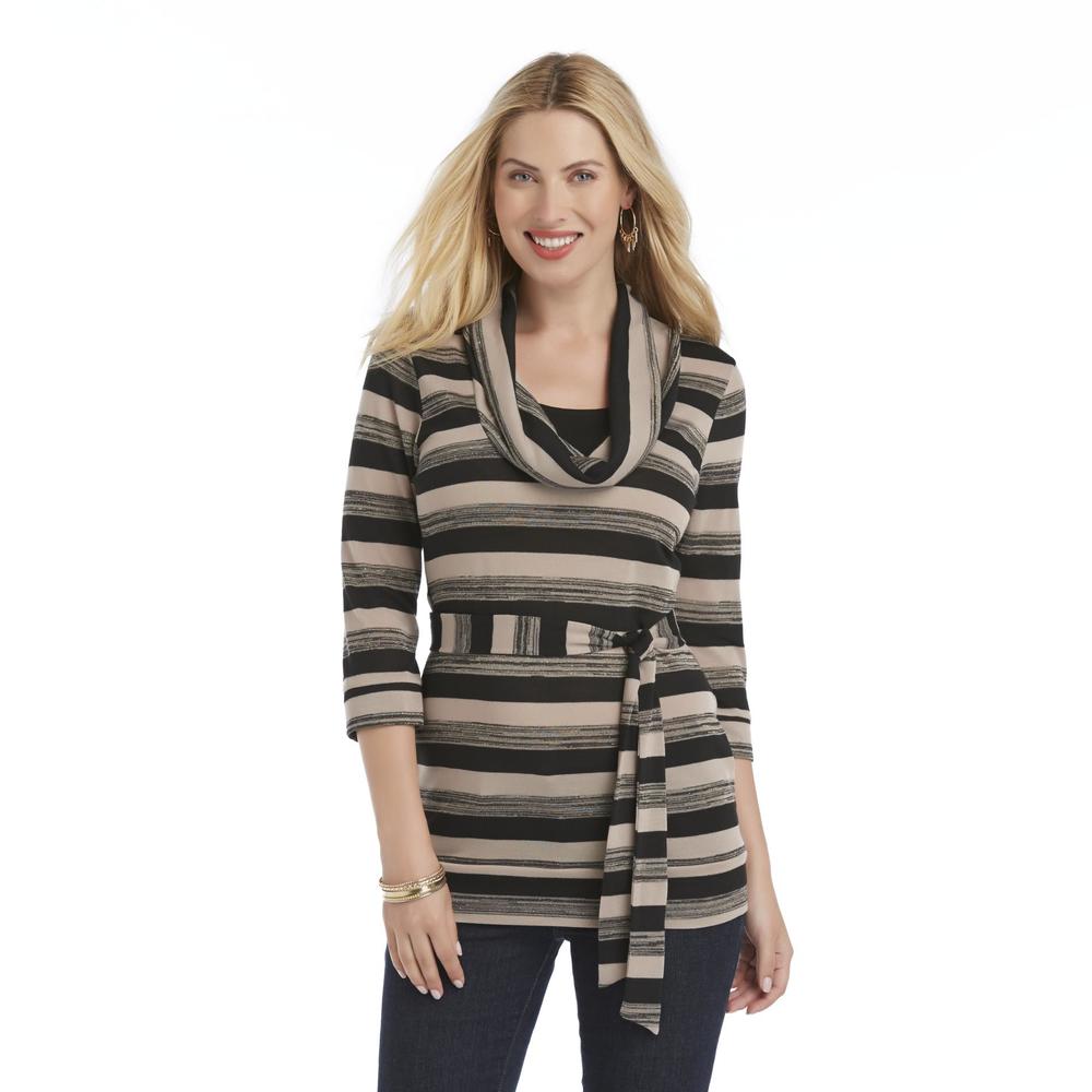 Canyon River Blues Women's Cowl Neck Belted Tunic Top - Striped