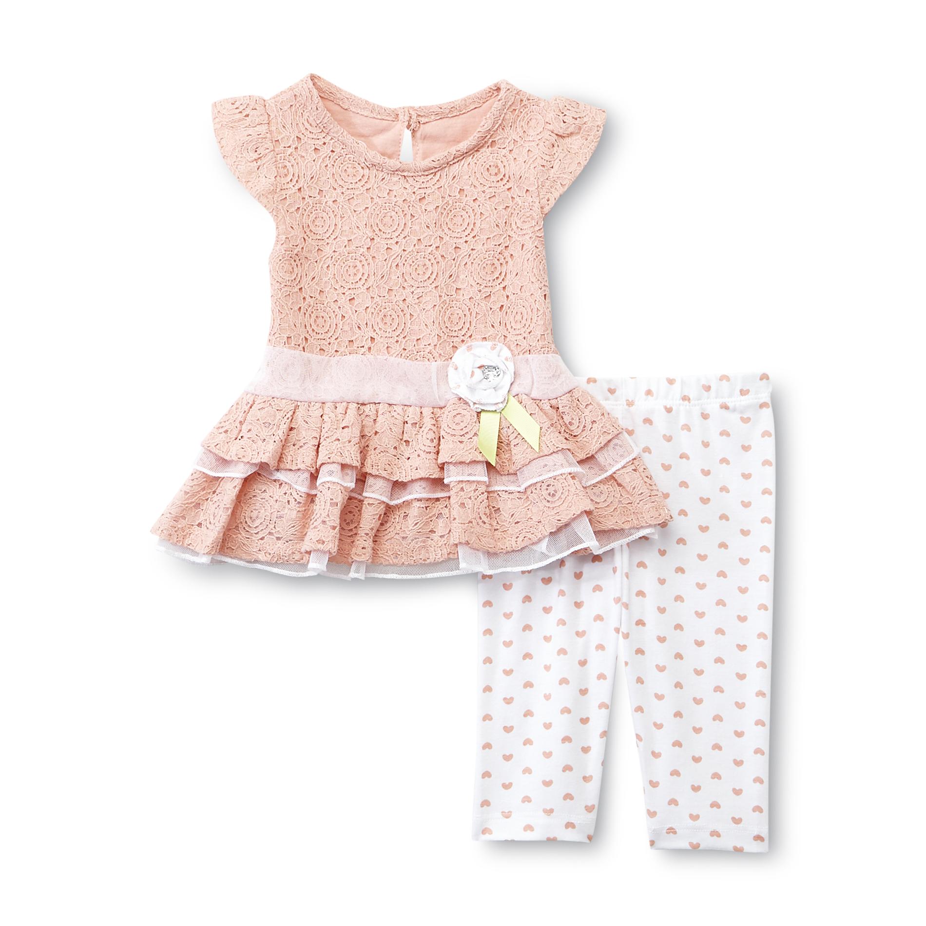 Young Hearts Infant Girl's Lace Dress & Leggings - Hearts