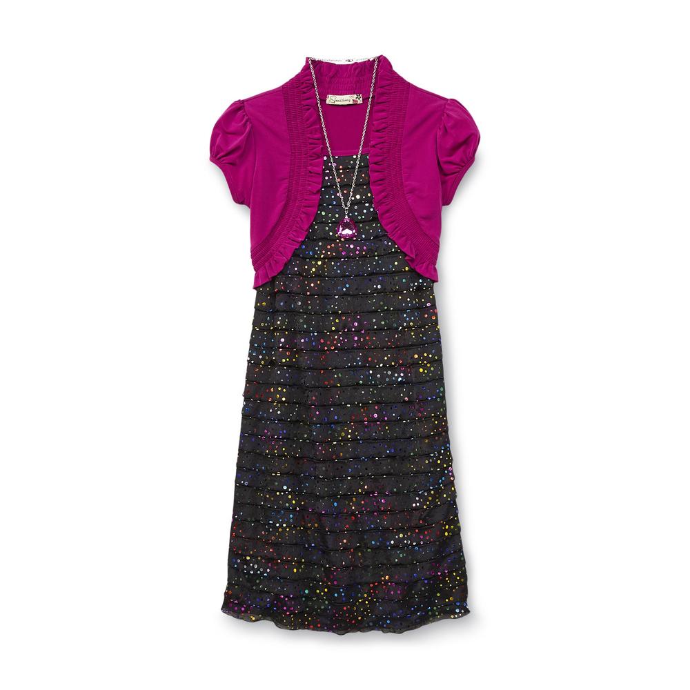 Speechless Girl's Pleated Dress & Necklace - Dots