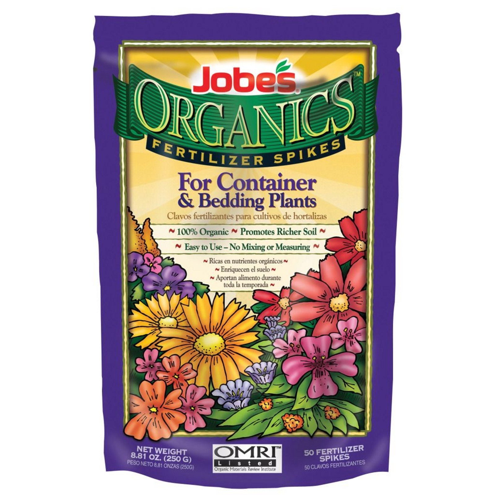Jobes EGP06128 Organic Container & Annuals Fertilizer Spikes - 50 pack