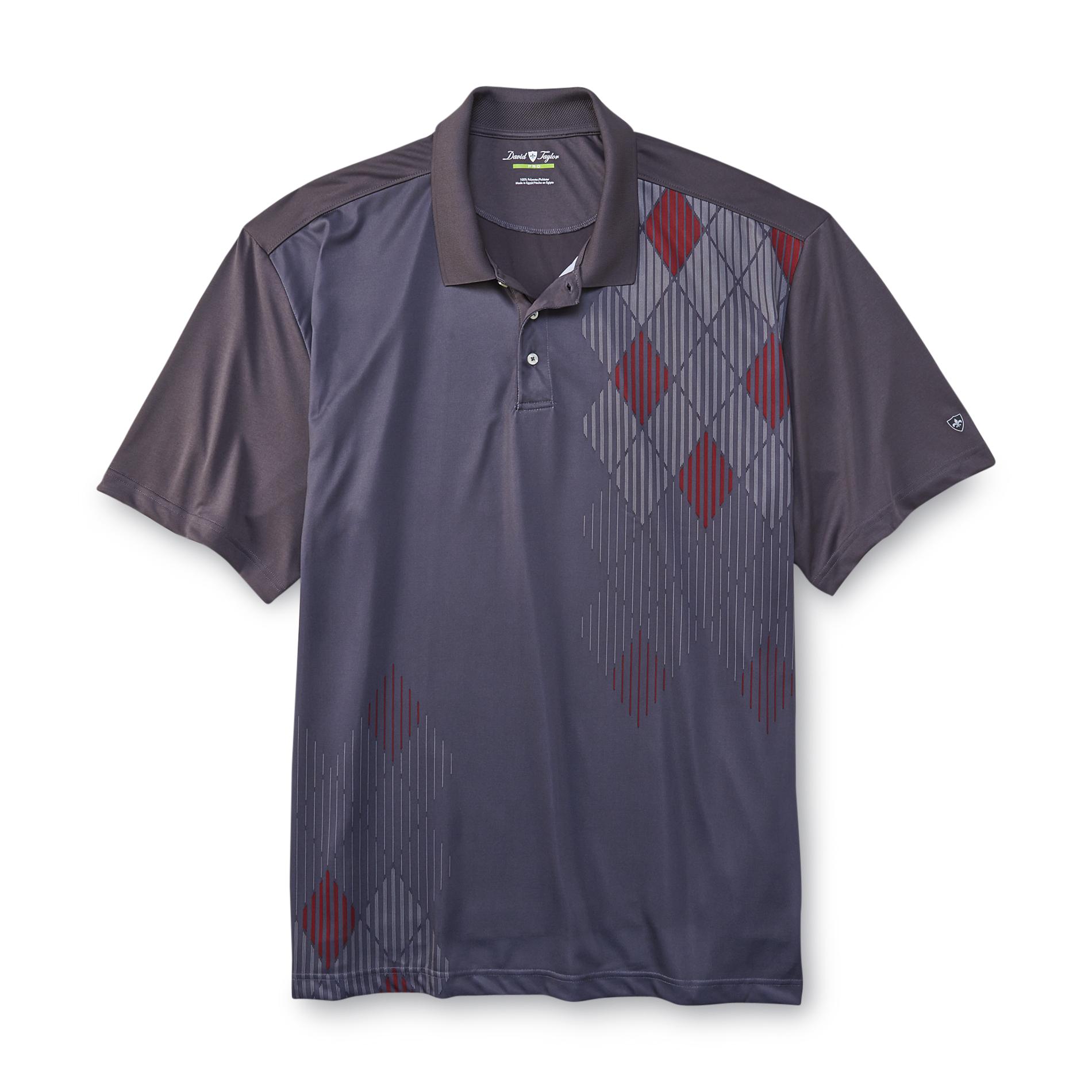 David Taylor Collection Men's Big & Tall Two-Tone Knit Polo Shirt - Modern Argyle