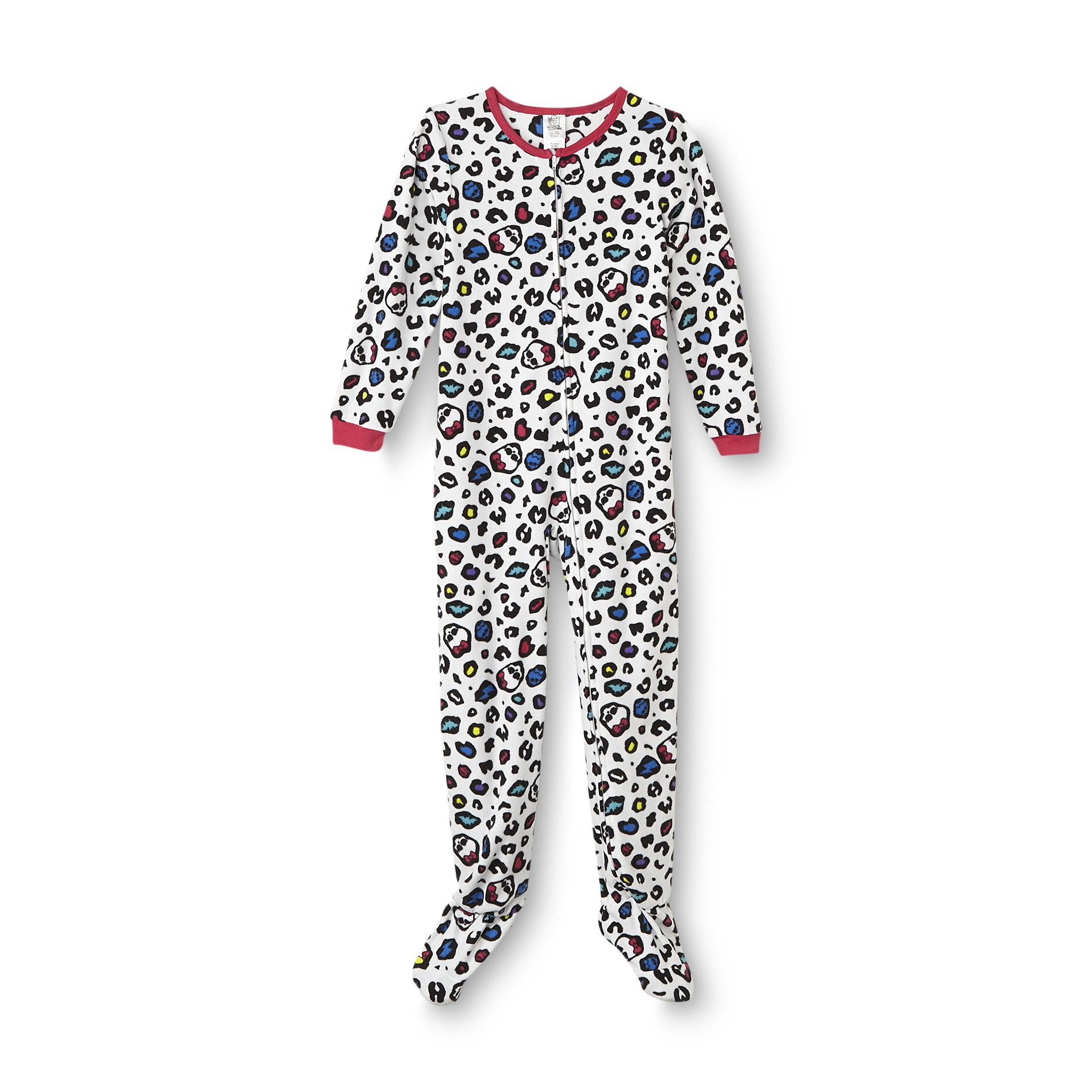 Monster High Girl's Footed Sleeper Pajamas - Leopard Print