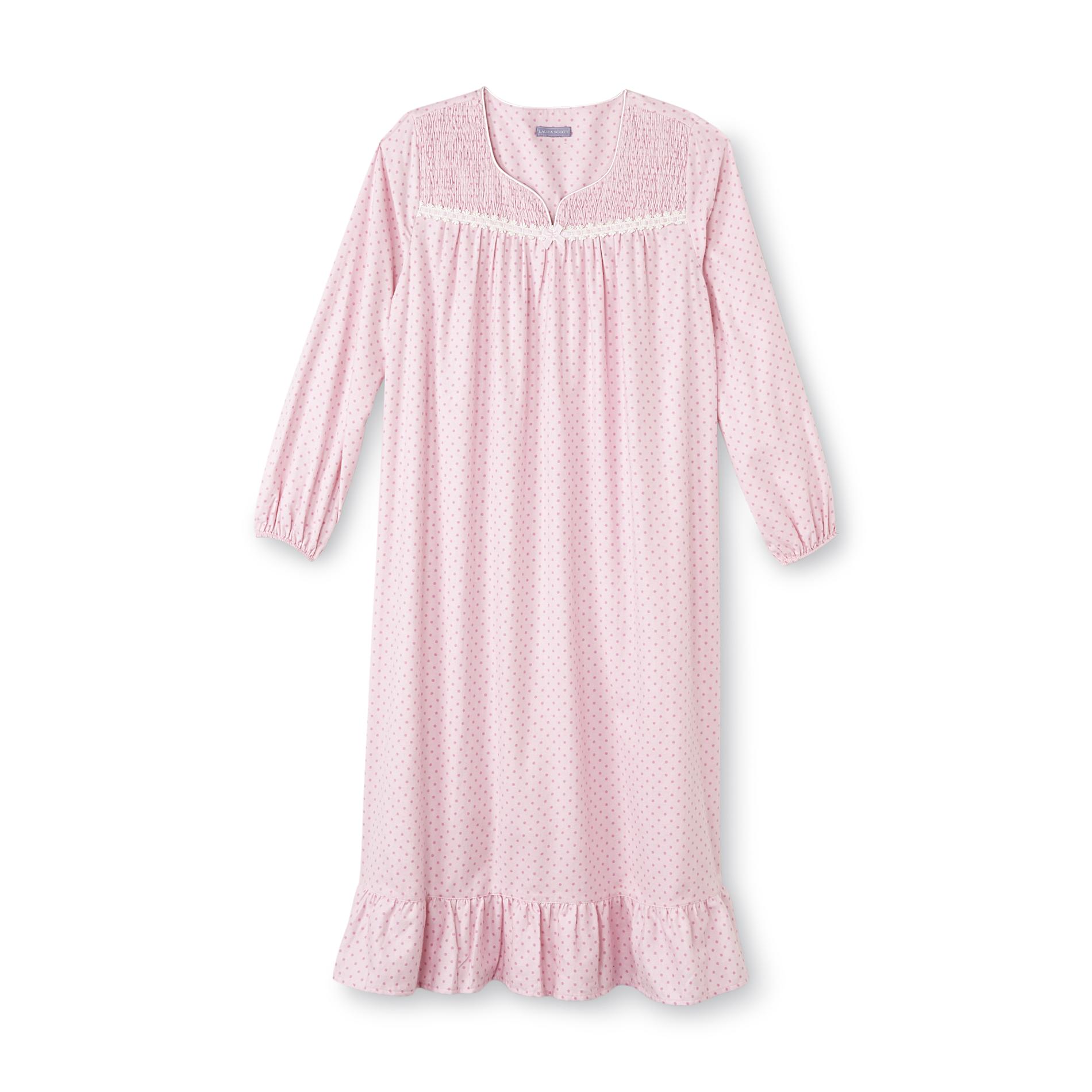 Laura Scott Women's Flannel Nightgown - Polka Dot