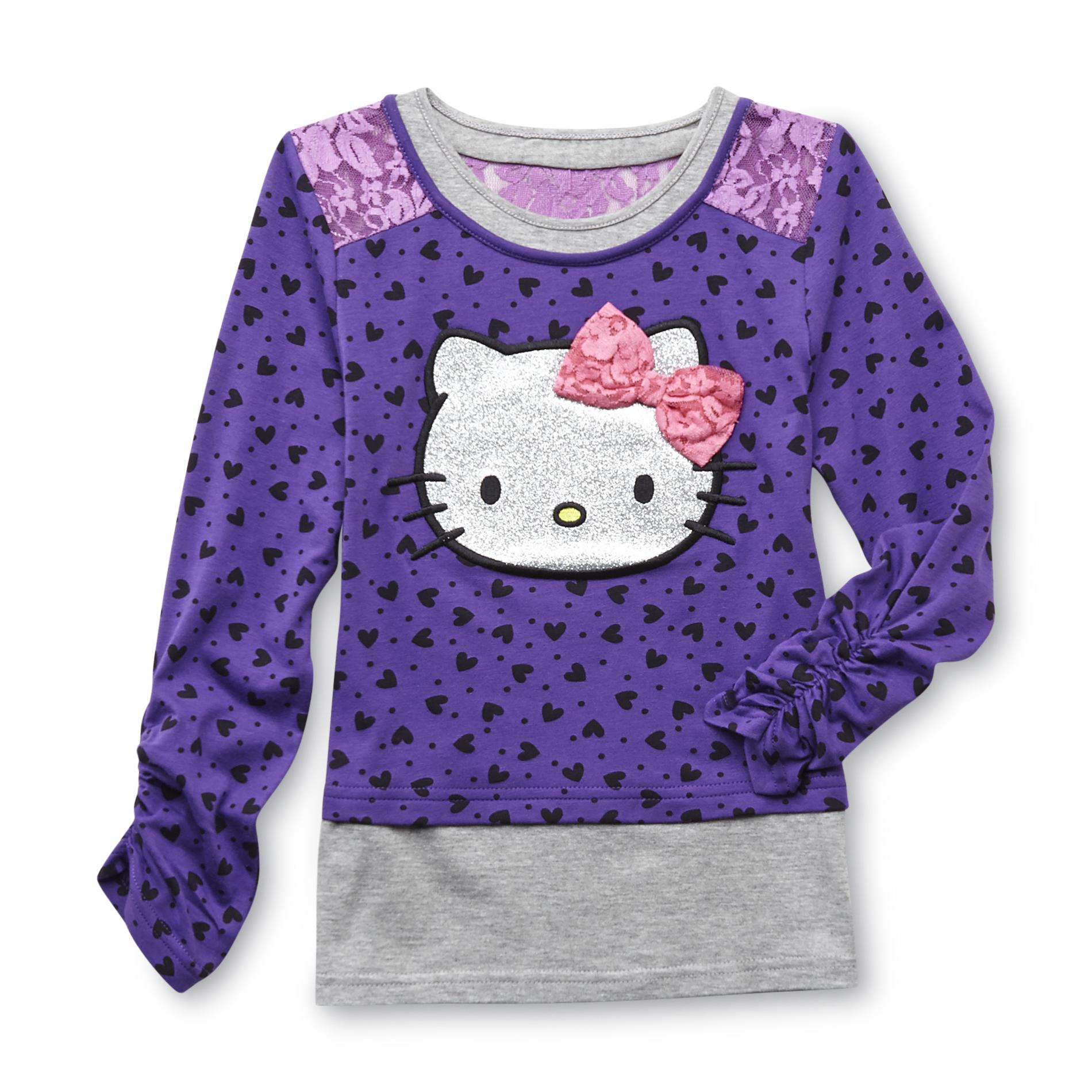 Hello Kitty Girl's Lace Shoulder Top - Heart