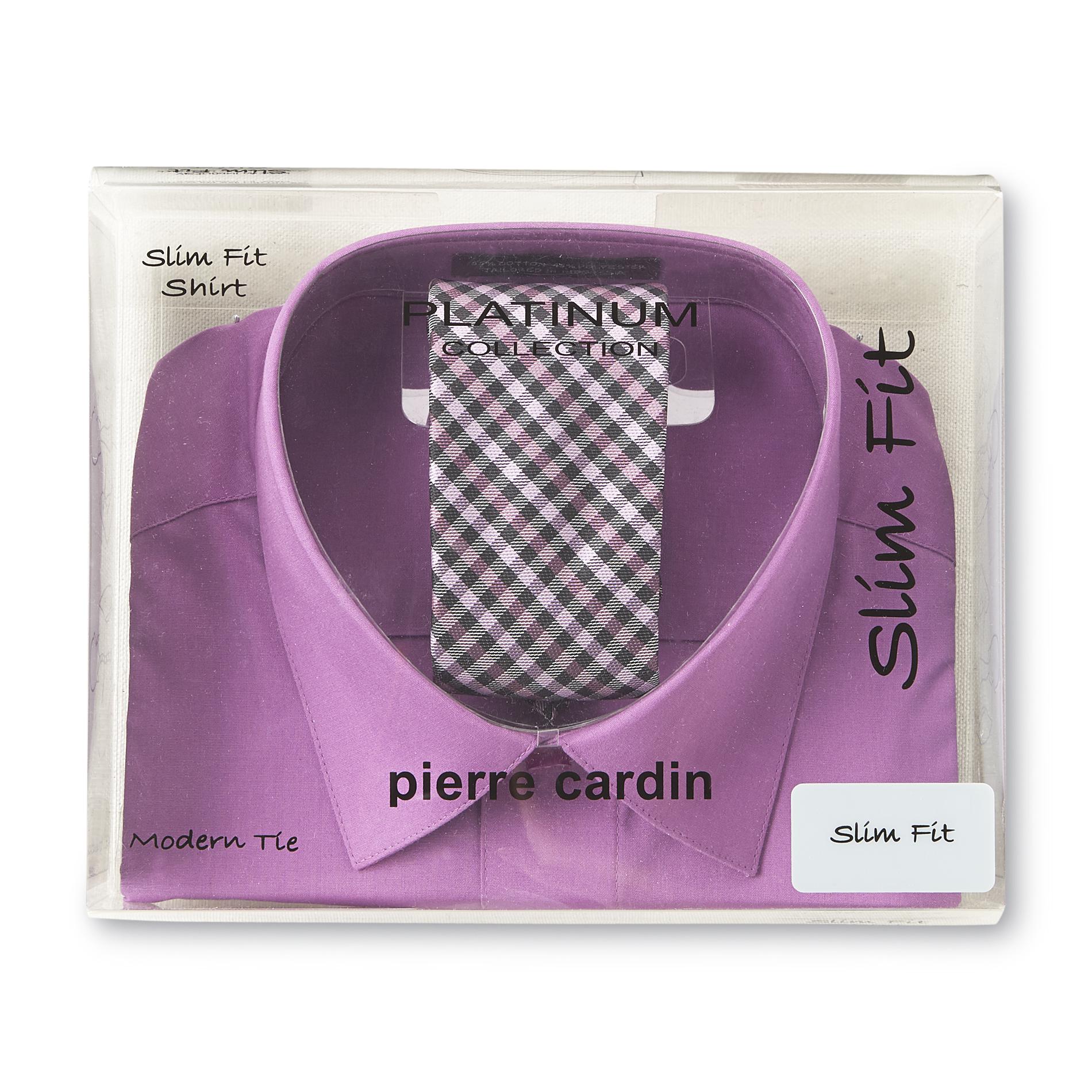 Pierre Cardin Men's Slim Fit Shirt & Tie - Checkered