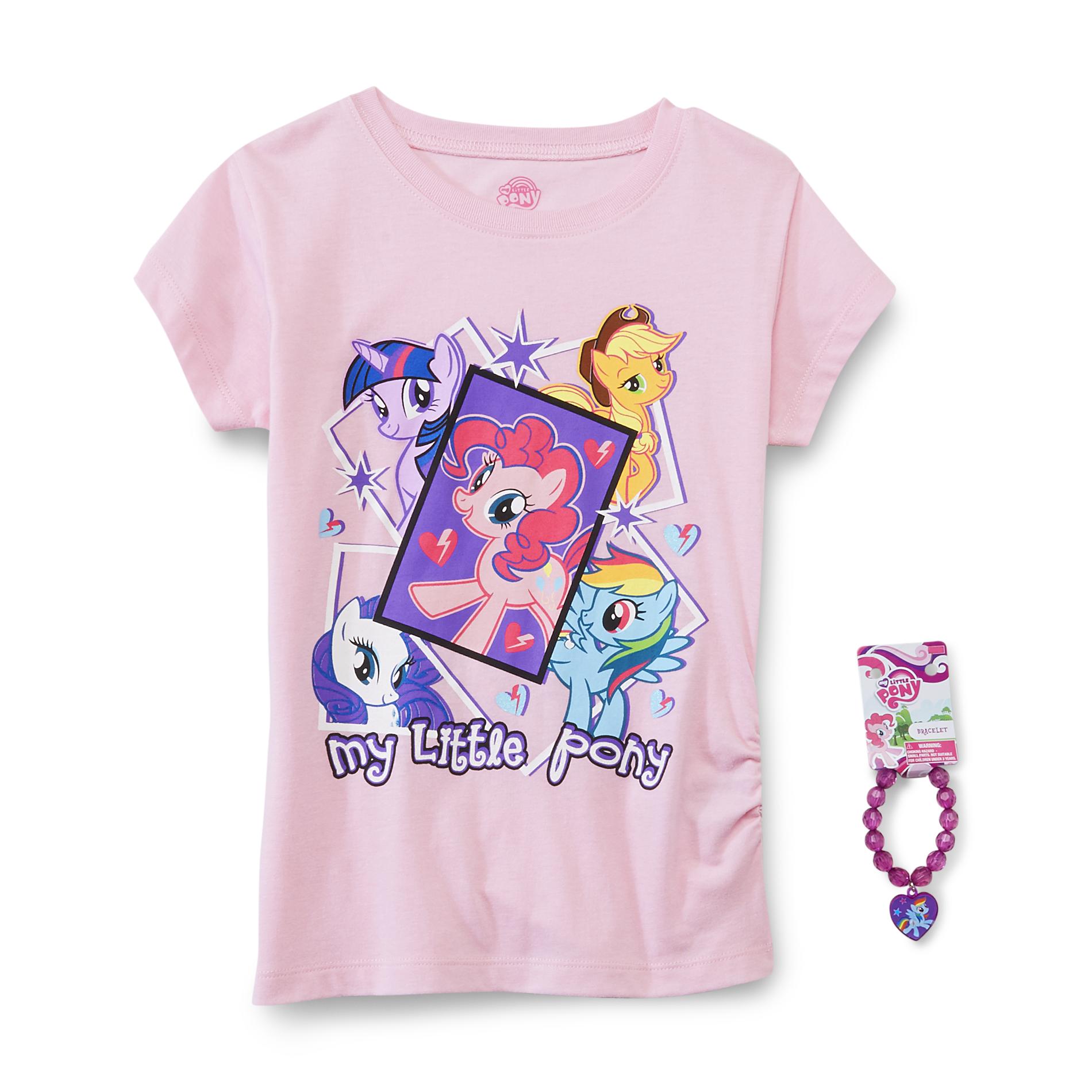 My Little Pony Girl's Graphic T-Shirt & Bracelet