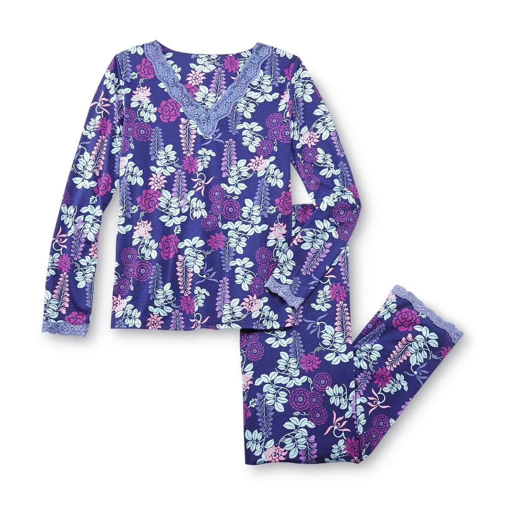 Jaclyn Smith Women's Lace-Trim Pajama Top & Pants - Floral Print