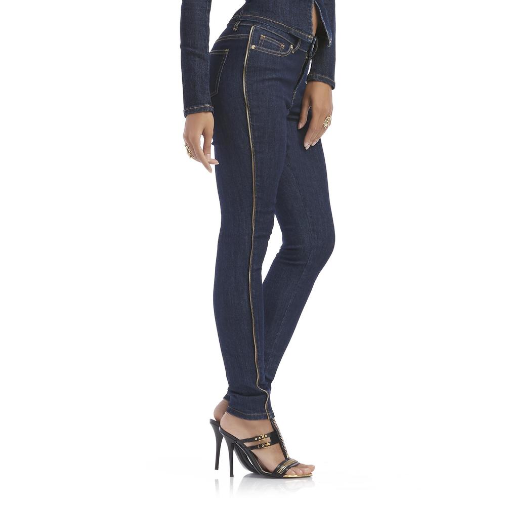 Nicki Minaj Women's Zipper Trim Skinny Jeans - Dark Indigo