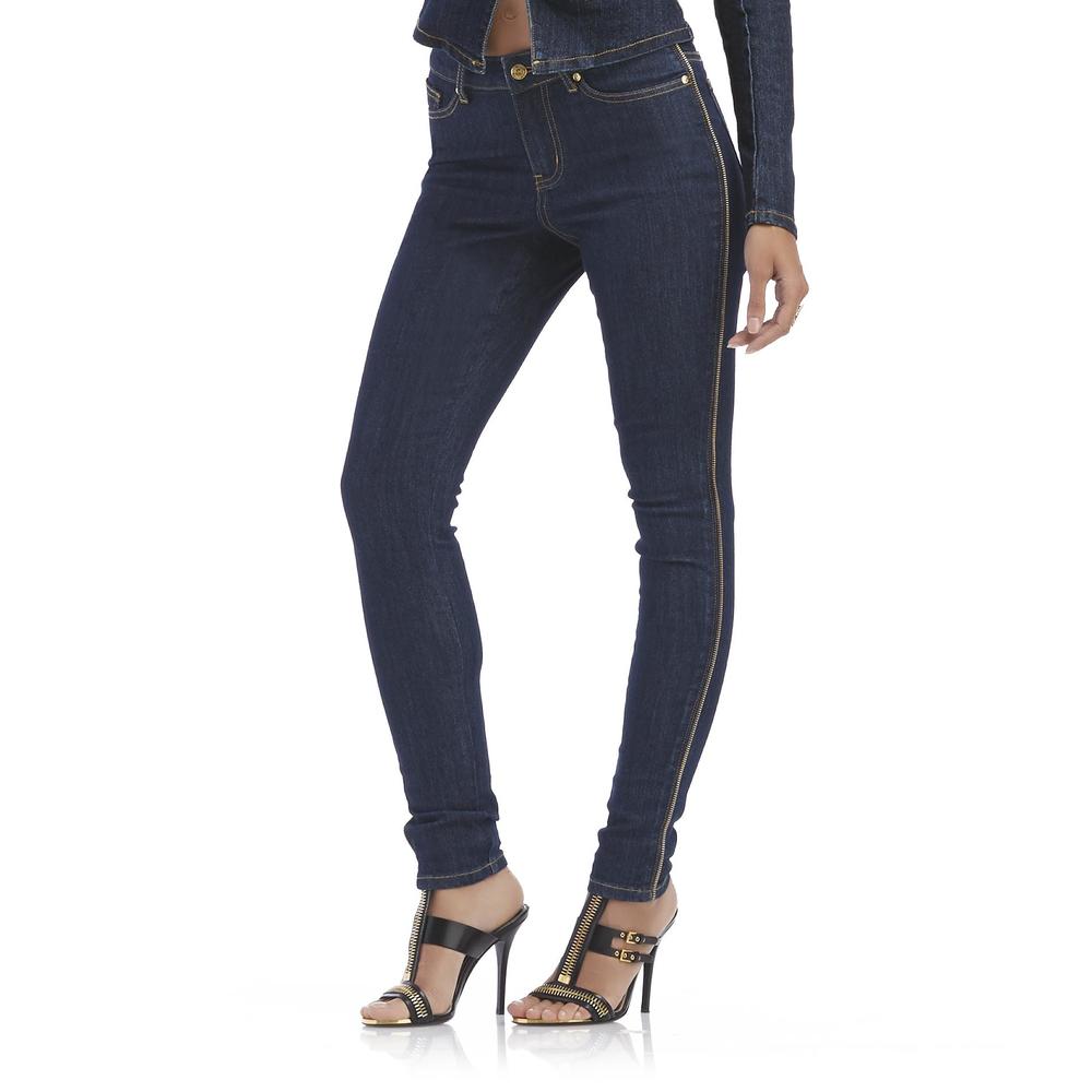 Nicki Minaj Women's Zipper Trim Skinny Jeans - Dark Indigo