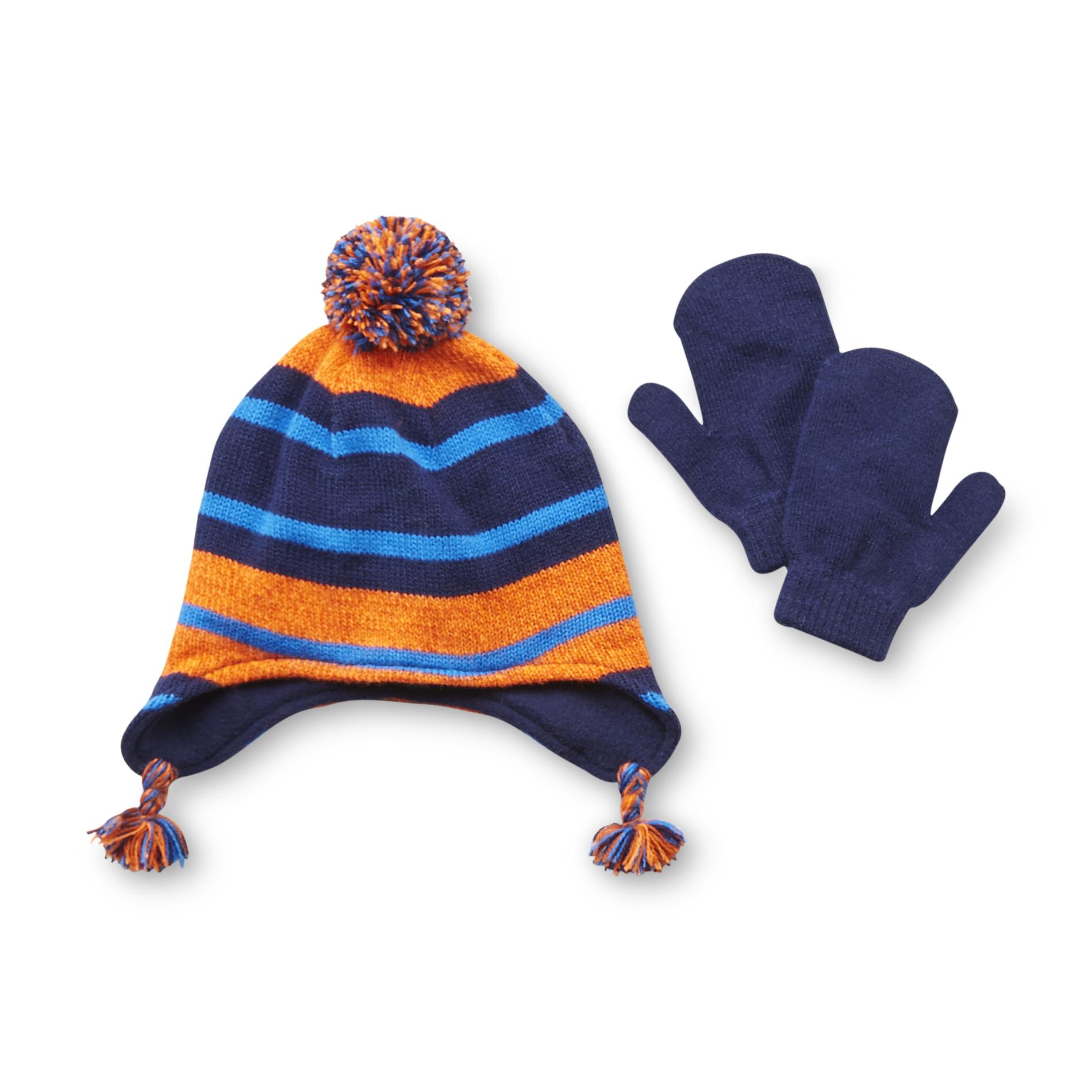WonderKids Infant & Toddler Boy's Lined Pompom Hat & Mittens - Striped