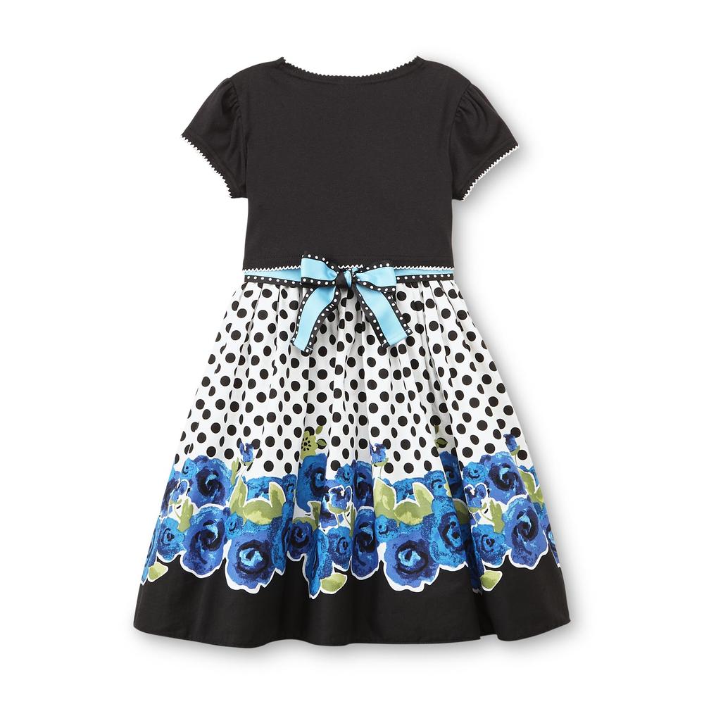Youngland Girl's A-Line Dress & Cardigan - Polka Dot & Floral