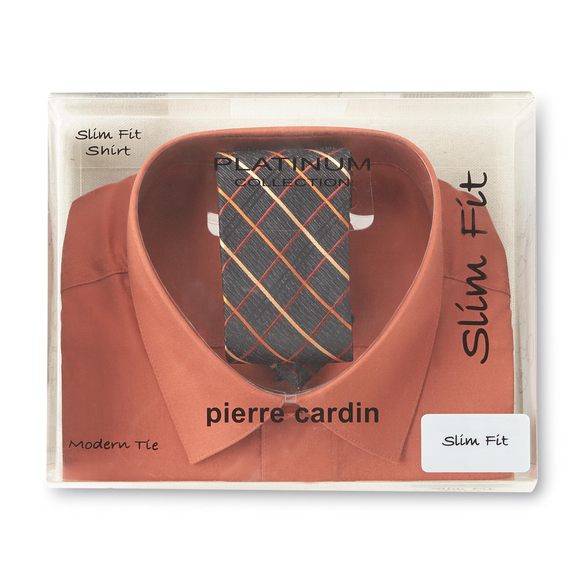 Pierre Cardin Men's Slim Fit Shirt & Tie - Diamond Print