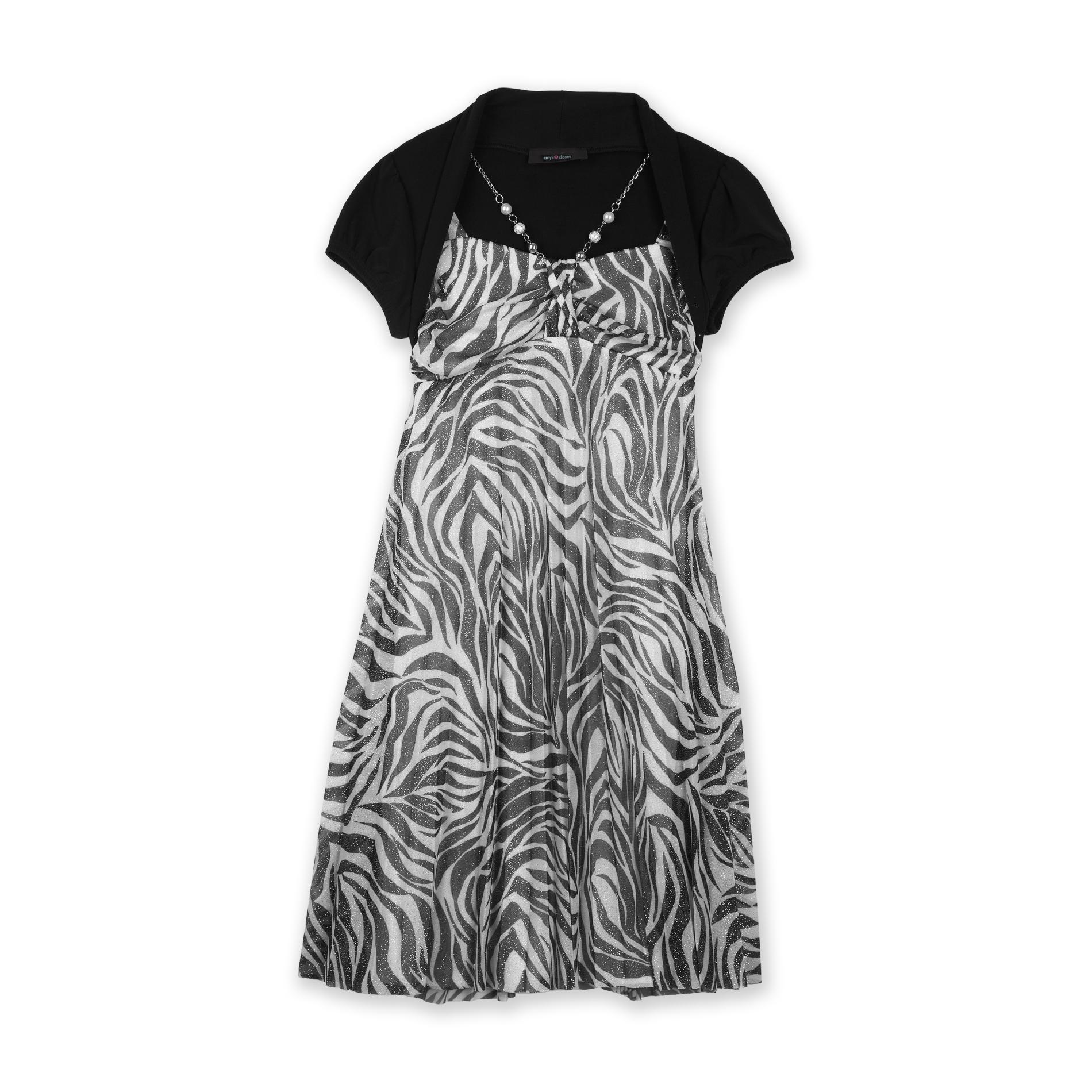 Amy's Closet Girl's Chiffon Dress - Zebra Striped