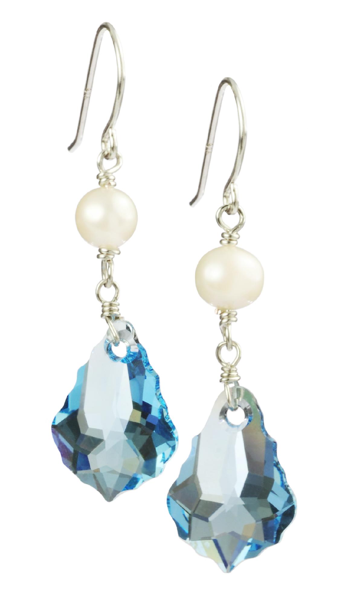 Lita Swarovki Elements Aqua Drops with Pearl Accents Earrings, Blue Lita Swarovki Elements Aqua Drops with Pearl Accents Earrings, Blue