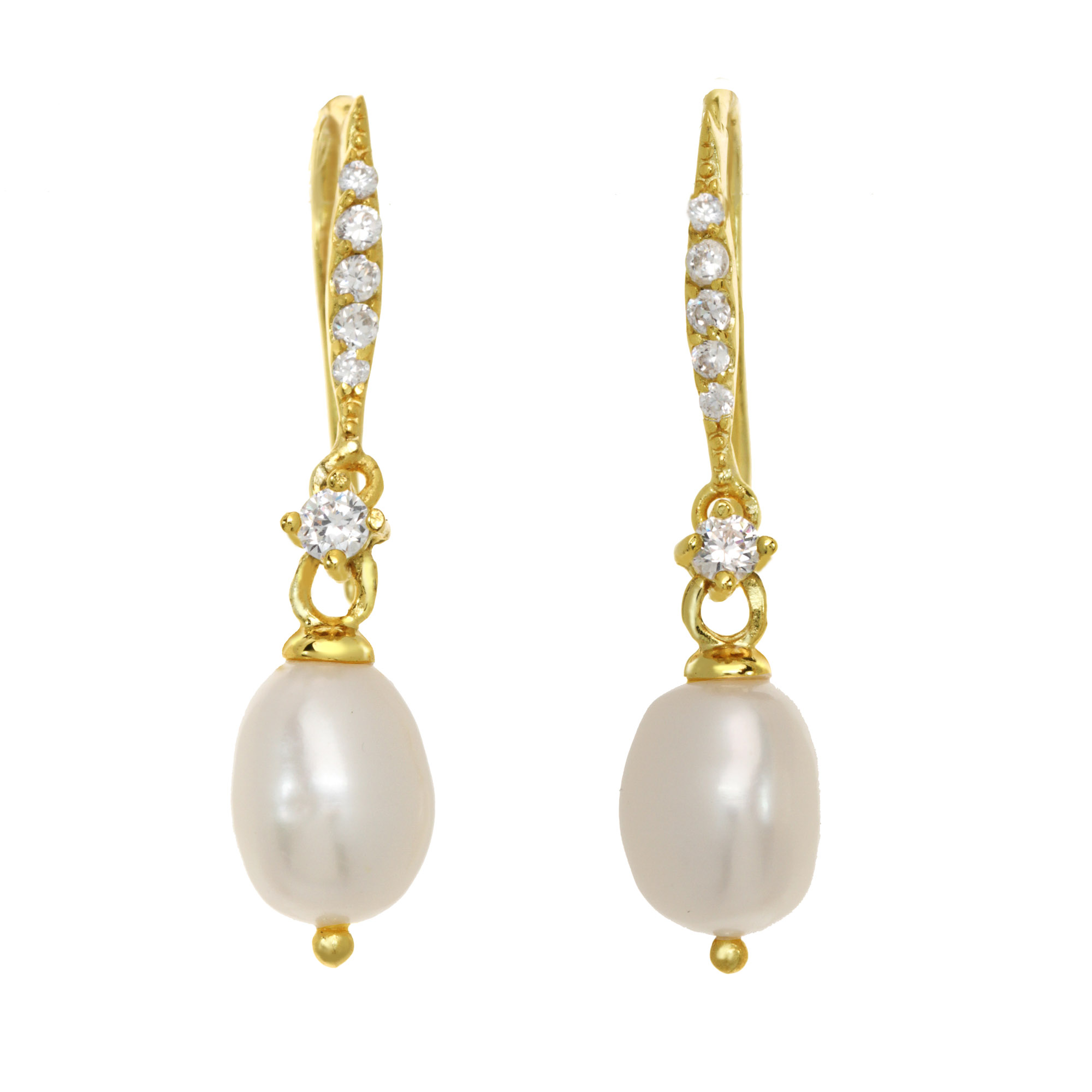 Lita CZ With Pearl Hook Earrings, White Lita CZ With Pearl Hook Earrings, White