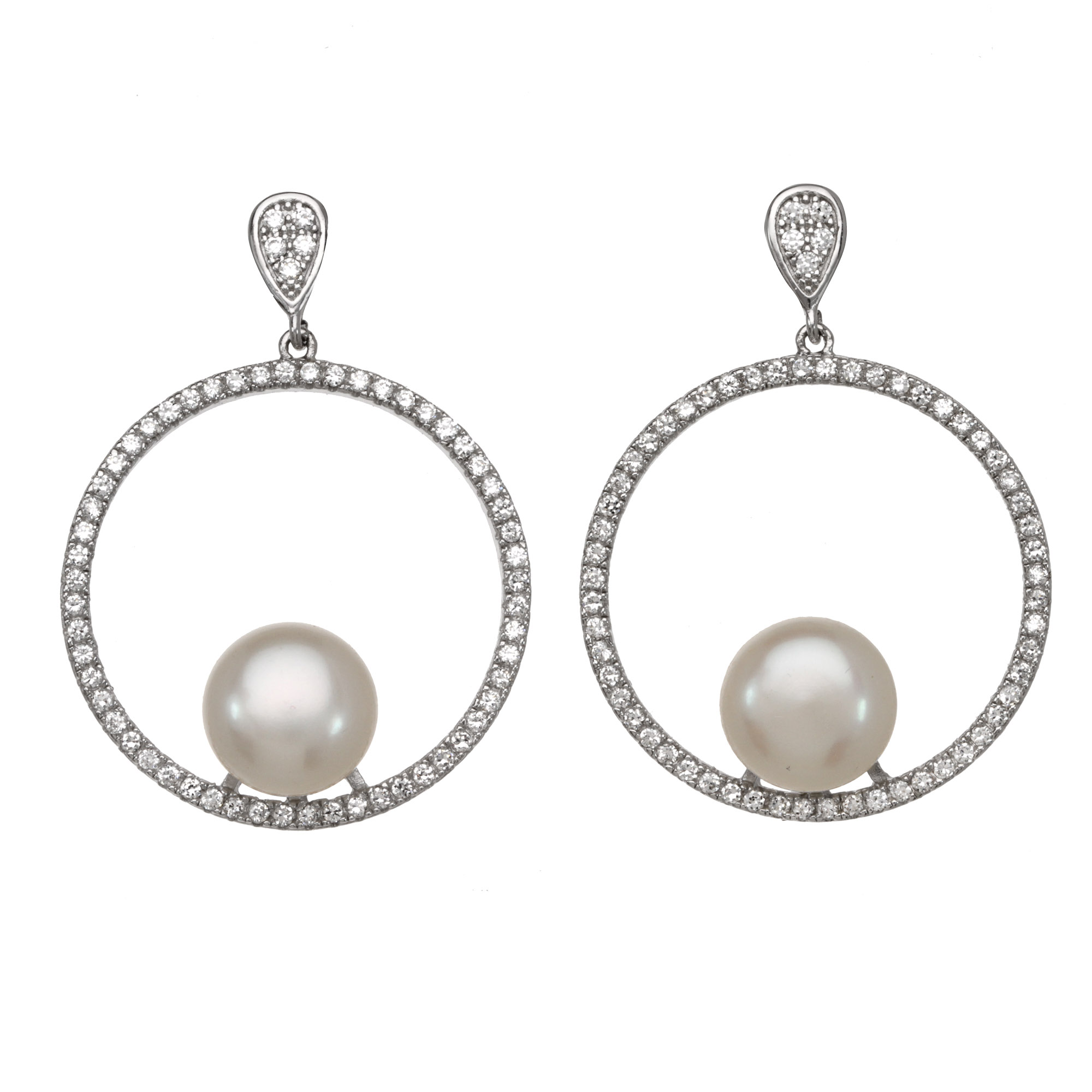 Lita CZ With Pearl Hoop Earrings, White Lita CZ With Pearl Hoop Earrings, White