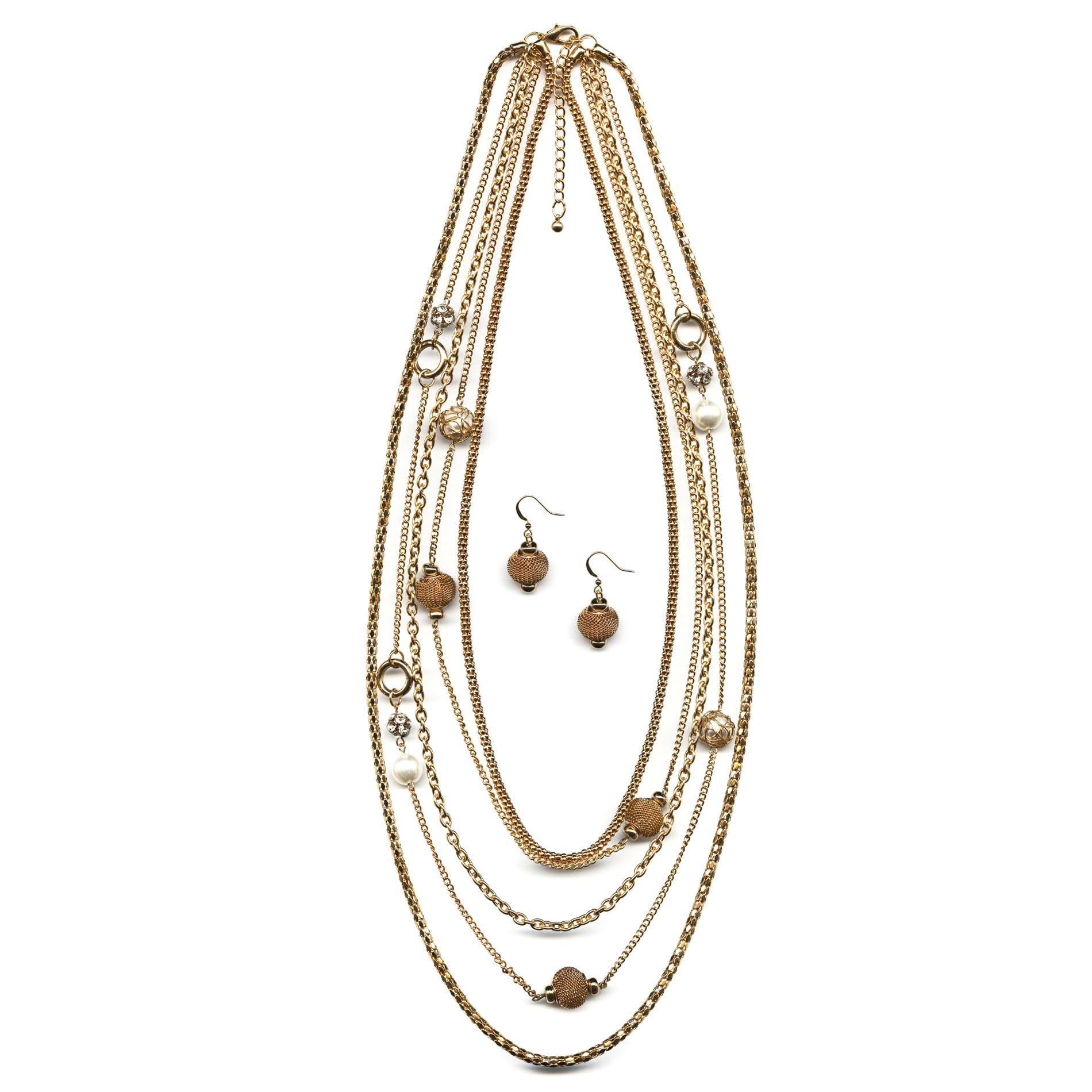 Jaclyn Smith Women's Goldtone Multi-Chain Necklace & Earrings