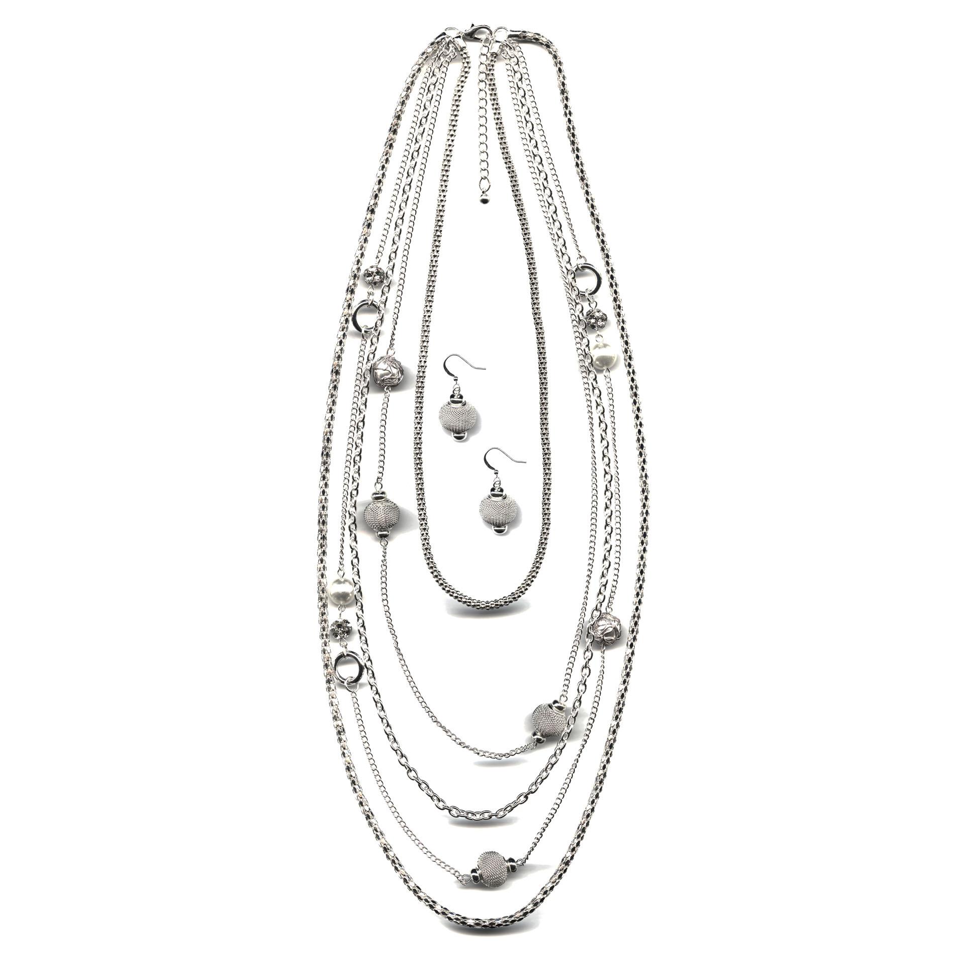 Jaclyn Smith Women's Silvertone Multi-Chain Necklace & Earrings