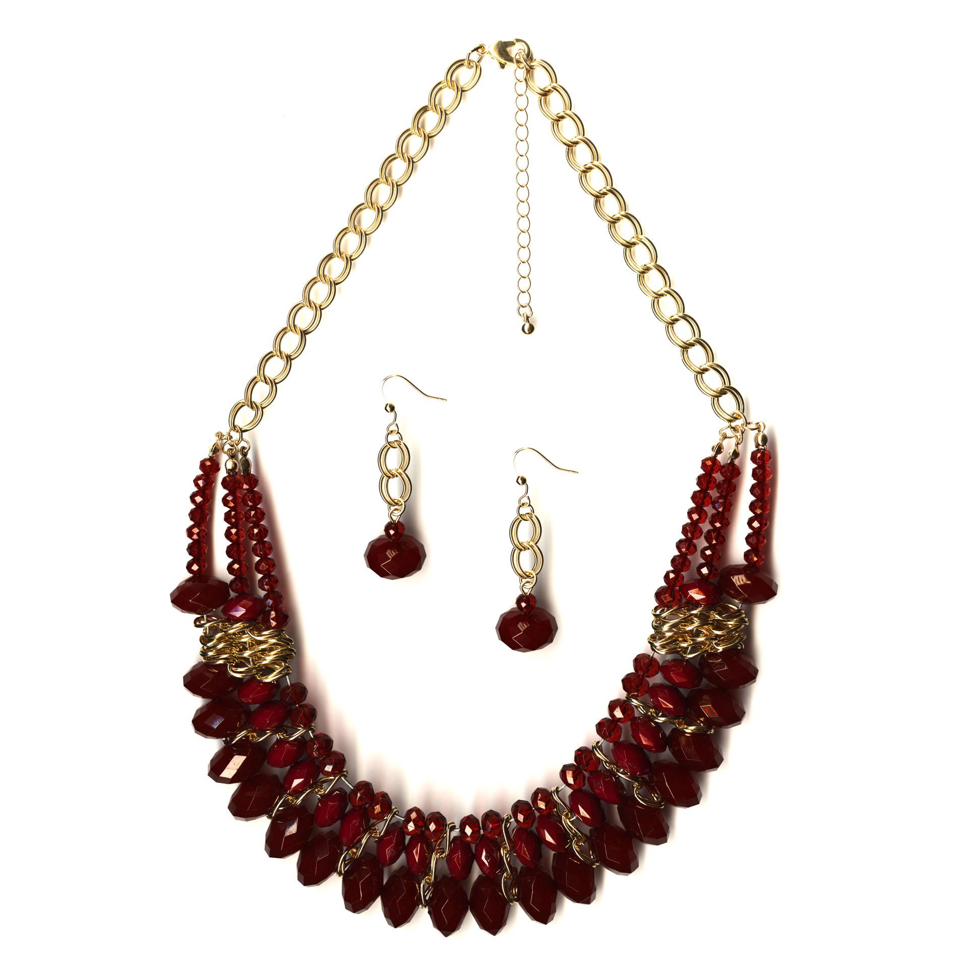 Jaclyn Smith Women's Goldtone Colored Stone Necklace & Earrings