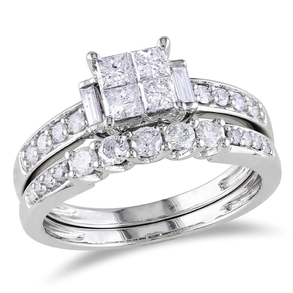 14k White Gold 0.97 CTTW Diamond Bridal Ring Set