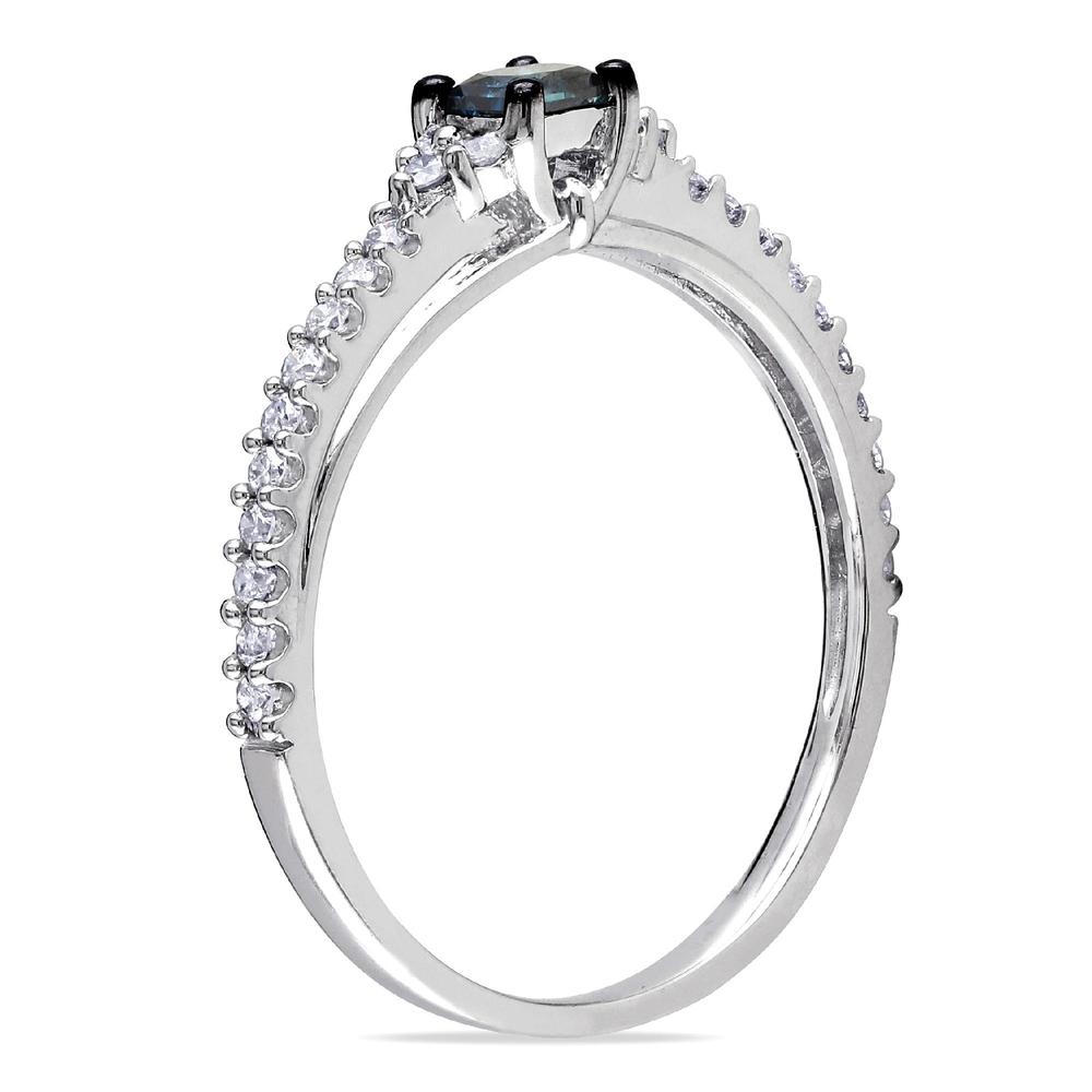 10k White Gold 0.48 CTTW Blue and White Diamond Solitaire Ring