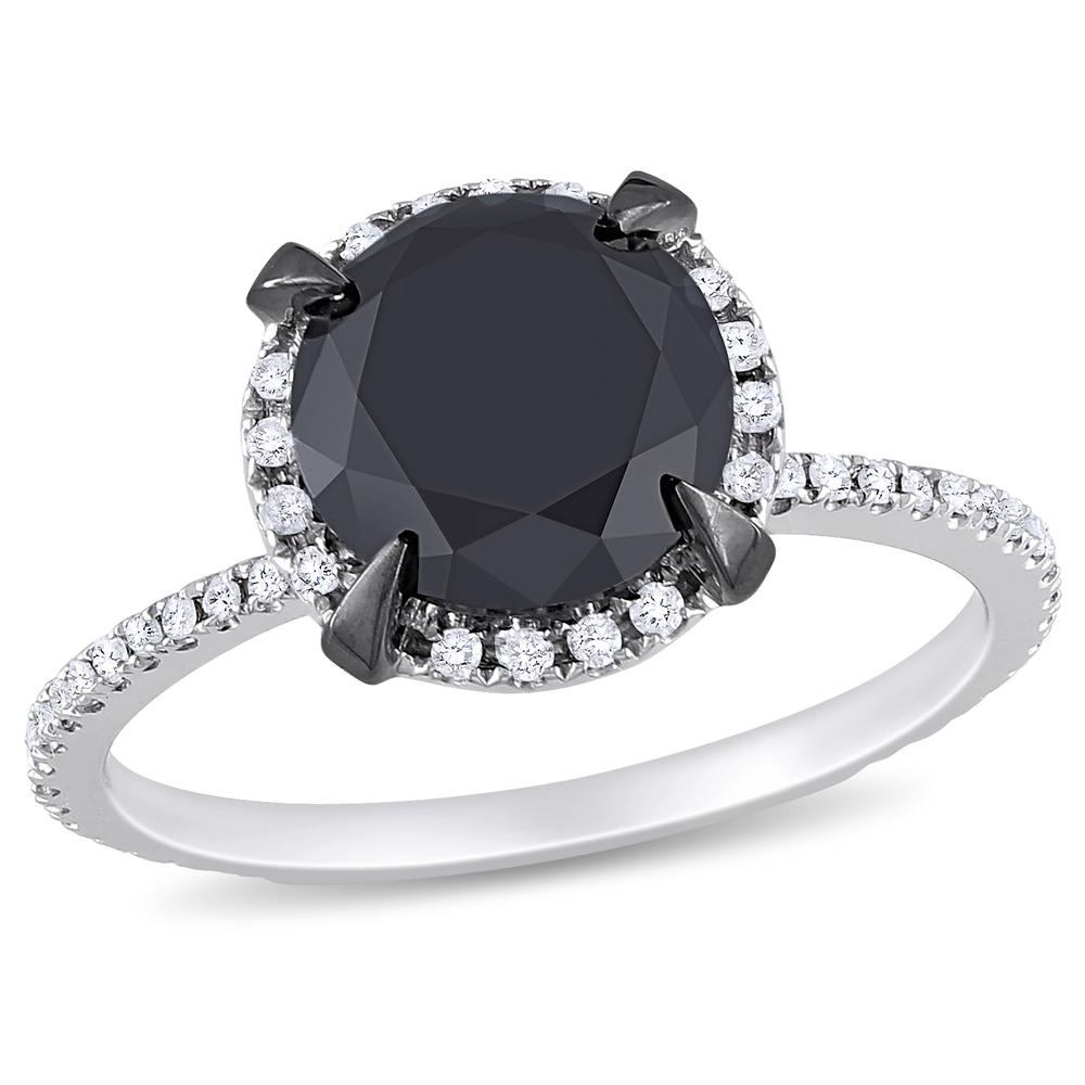 10k White Gold 2.75 CTTW Black and White Diamond Solitaire ring