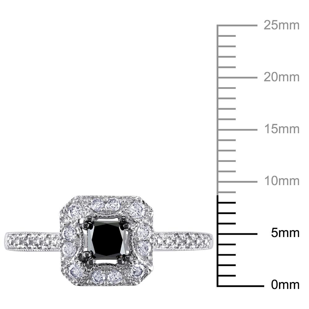 10k White Gold 0.56 CTTW Black and White Diamond Solitaire Ring