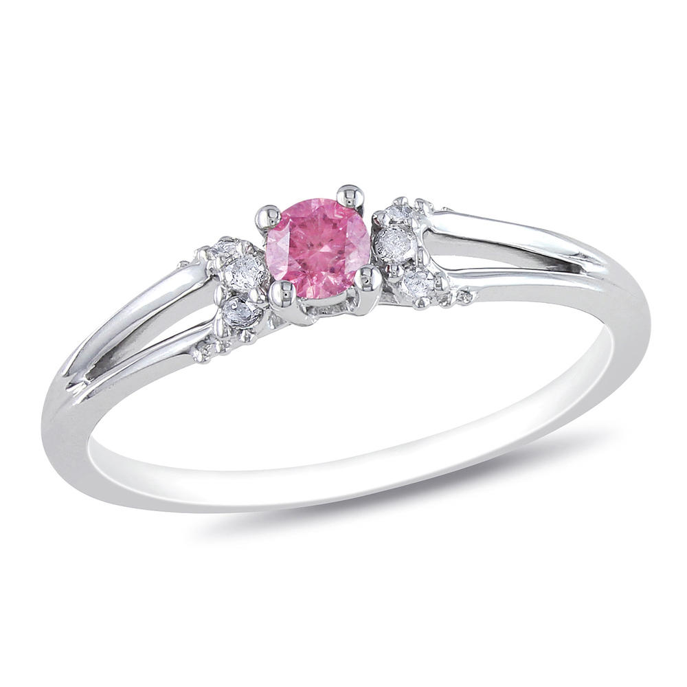 10k White Gold 0.20 CTTW Pink and White Diamond Solitaire Ring