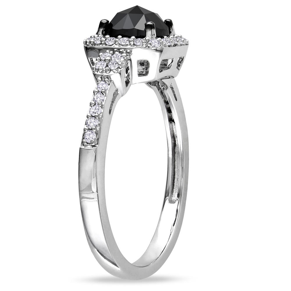 14k White Gold 1 CTTW Black and White Diamond Solitaire Ring
