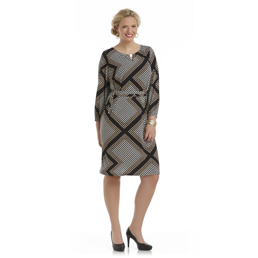 Another Thyme Women's Plus Long-Sleeve Knit Dress - Dot Print