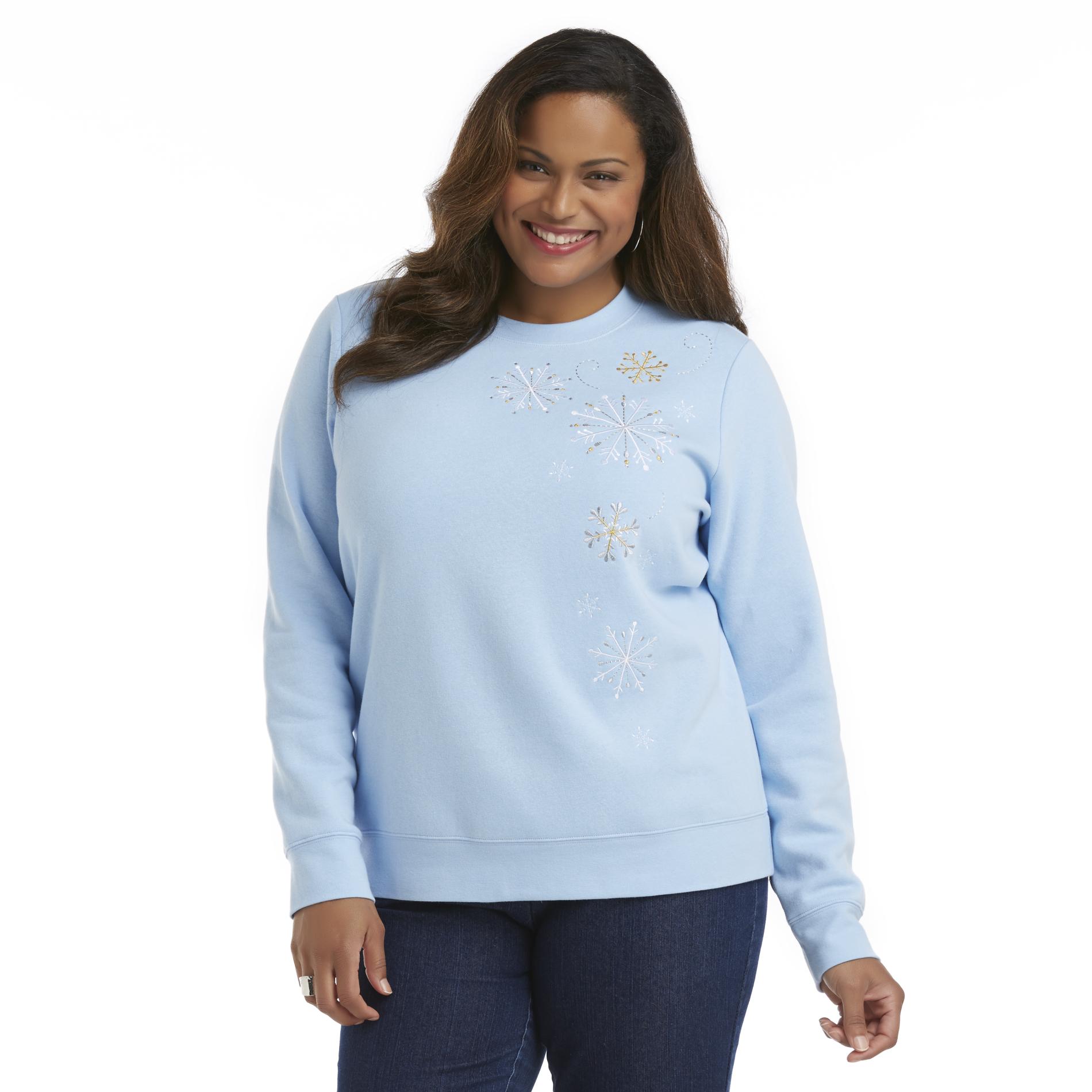 Holiday Editions Women's Plus Embellished Sweatshirt - Snowflakes