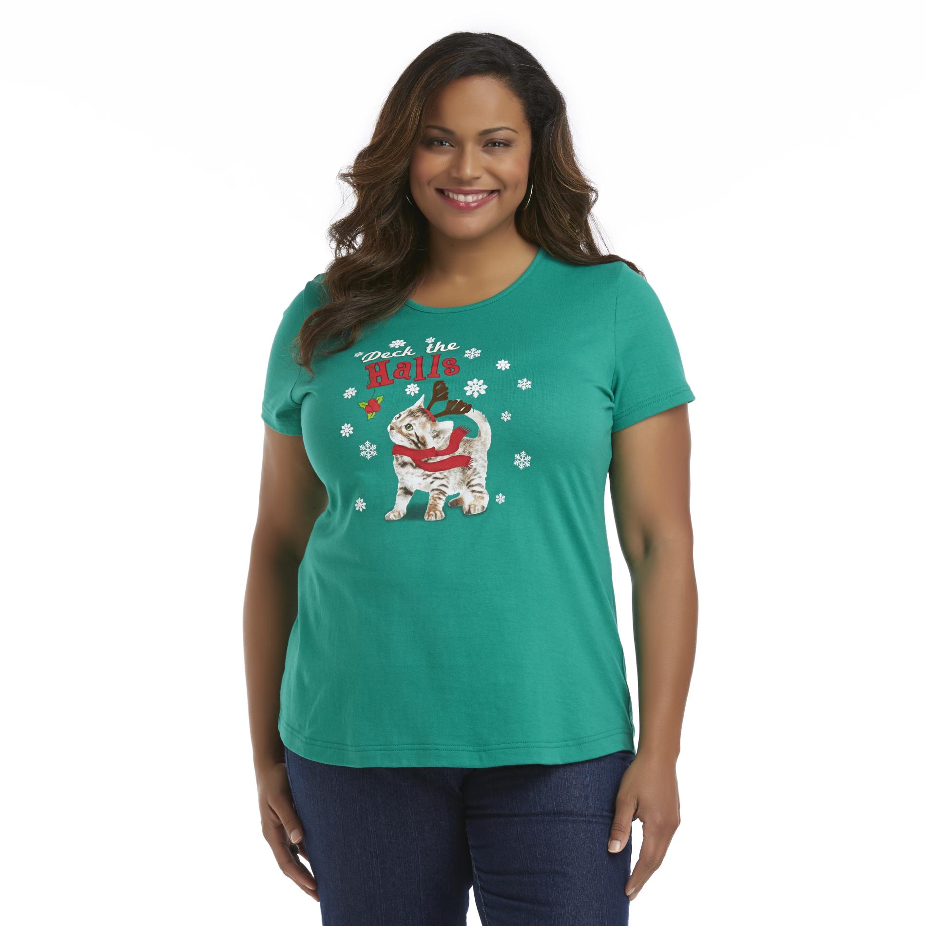 Holiday Editions Women's Plus Short-Sleeve Christmas T-Shirt - Cat