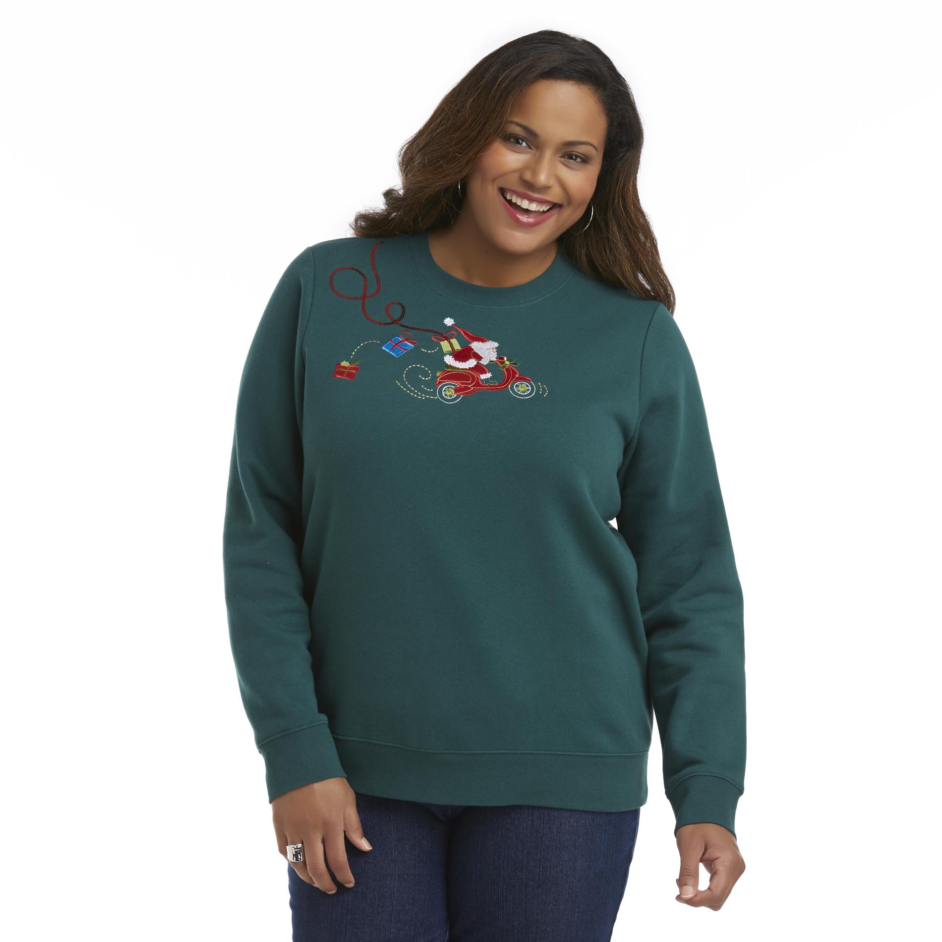 Holiday Editions Women's Plus Embellished Sweatshirt - Santa Claus