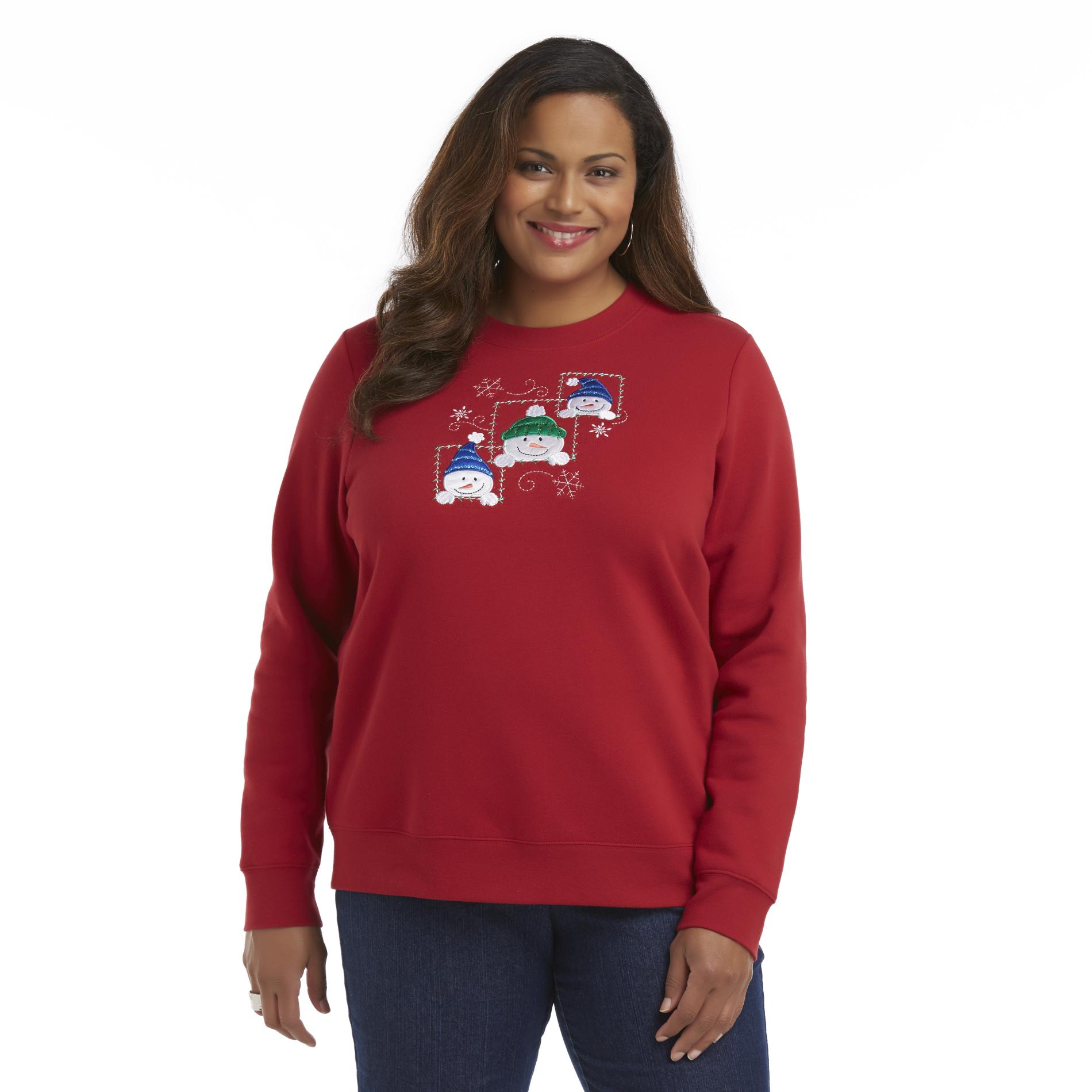 Holiday Editions Women's Plus Embellished Sweatshirt - Snowmen