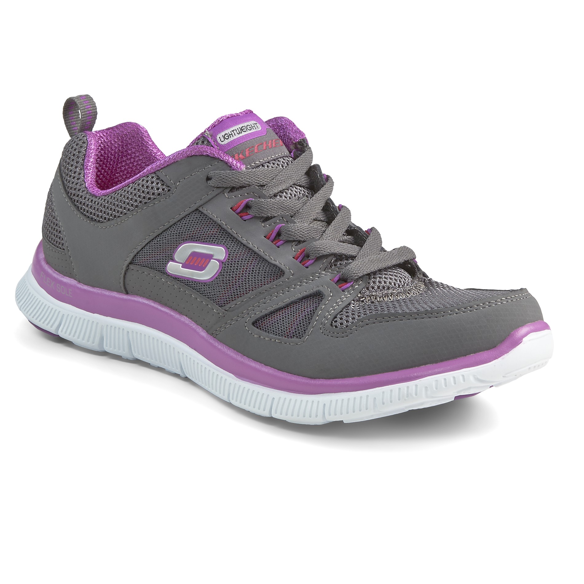 Skechers Women's Spring Fever Running Athletic Shoe - Grey/Purple Wide Width
