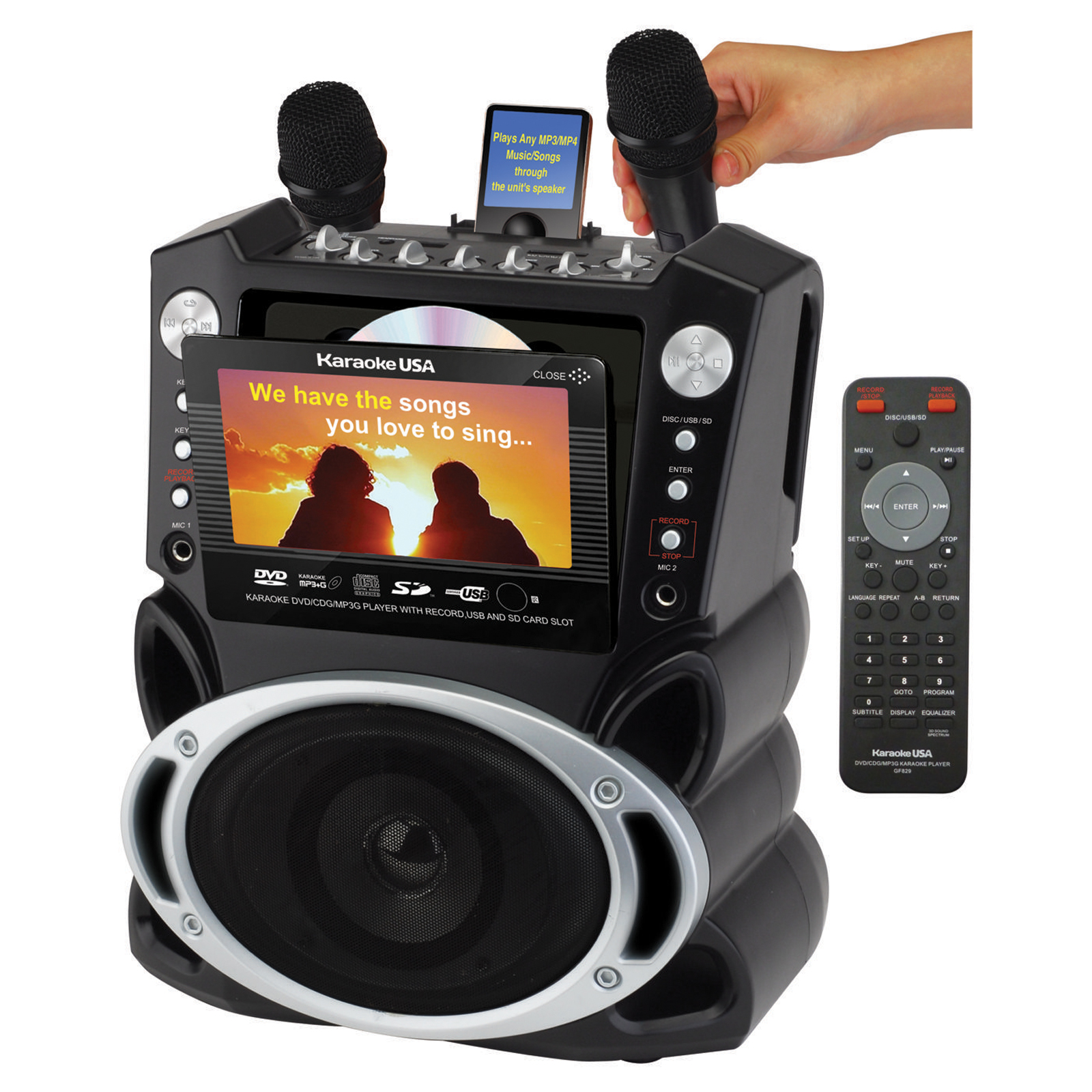 Karaoke USA GF829 Portable DVD/CD+G/MP3+G Karaoke System w/ 7" TFT Color Screen  Record Function -