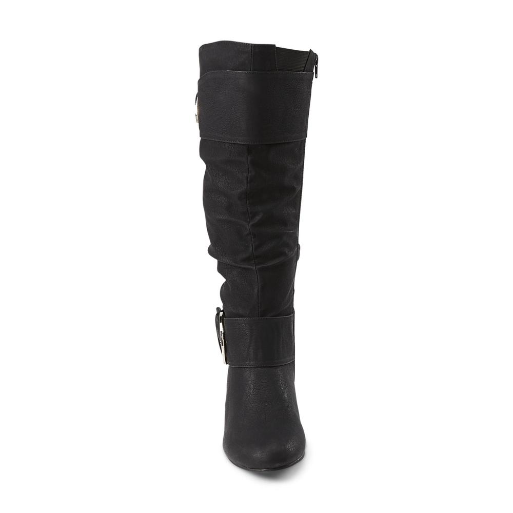 Twisted Women's Tara 15" Black Wide Width and Extended Calf Wedge Boot