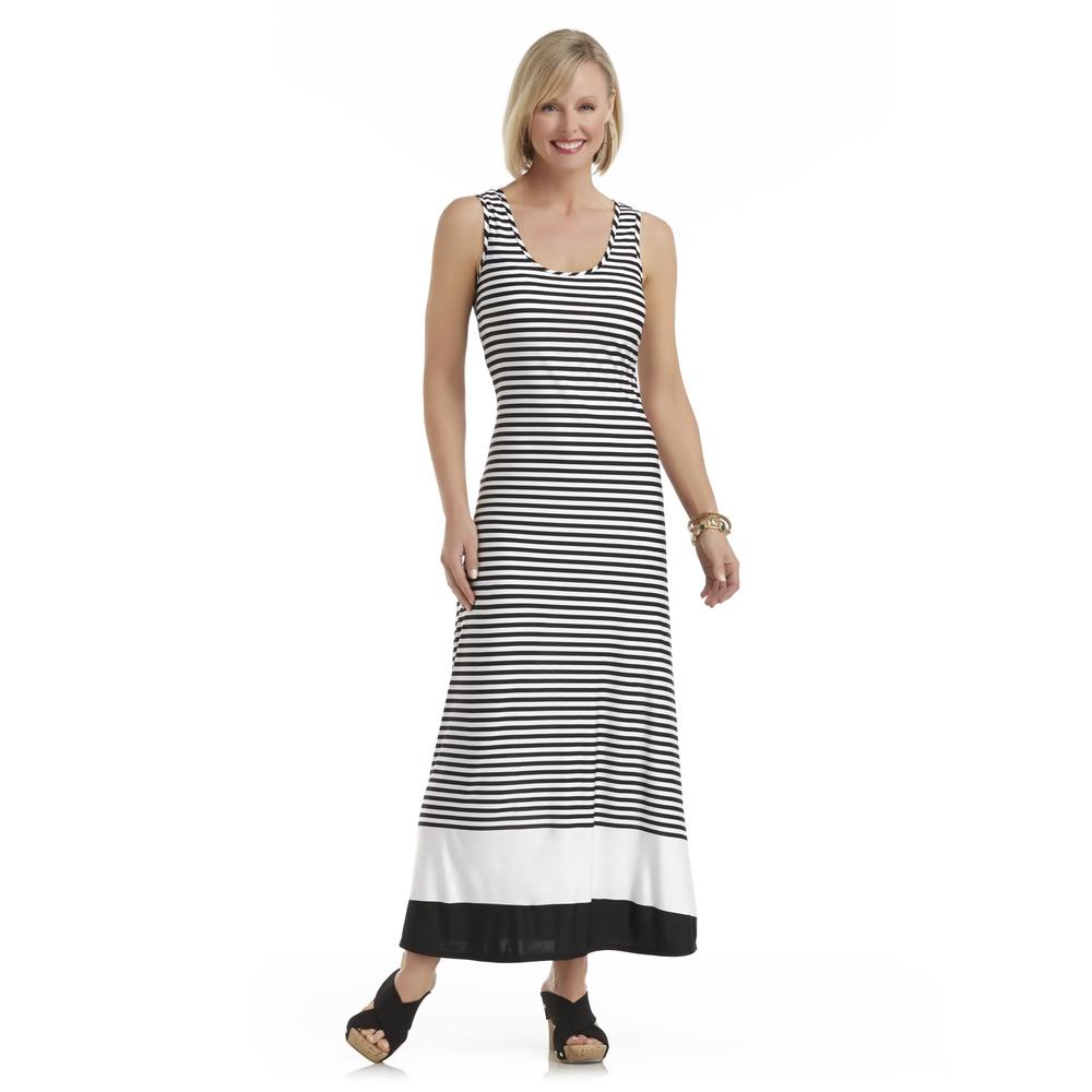 Basic Editions Women's Sleeveless Tank Maxi Dress - Striped