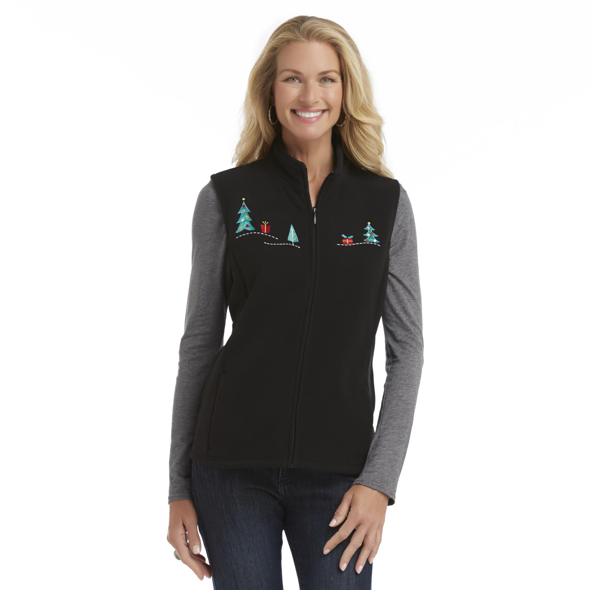 Holiday Editions Women's Fleece Holiday Vest - Christmas Trees