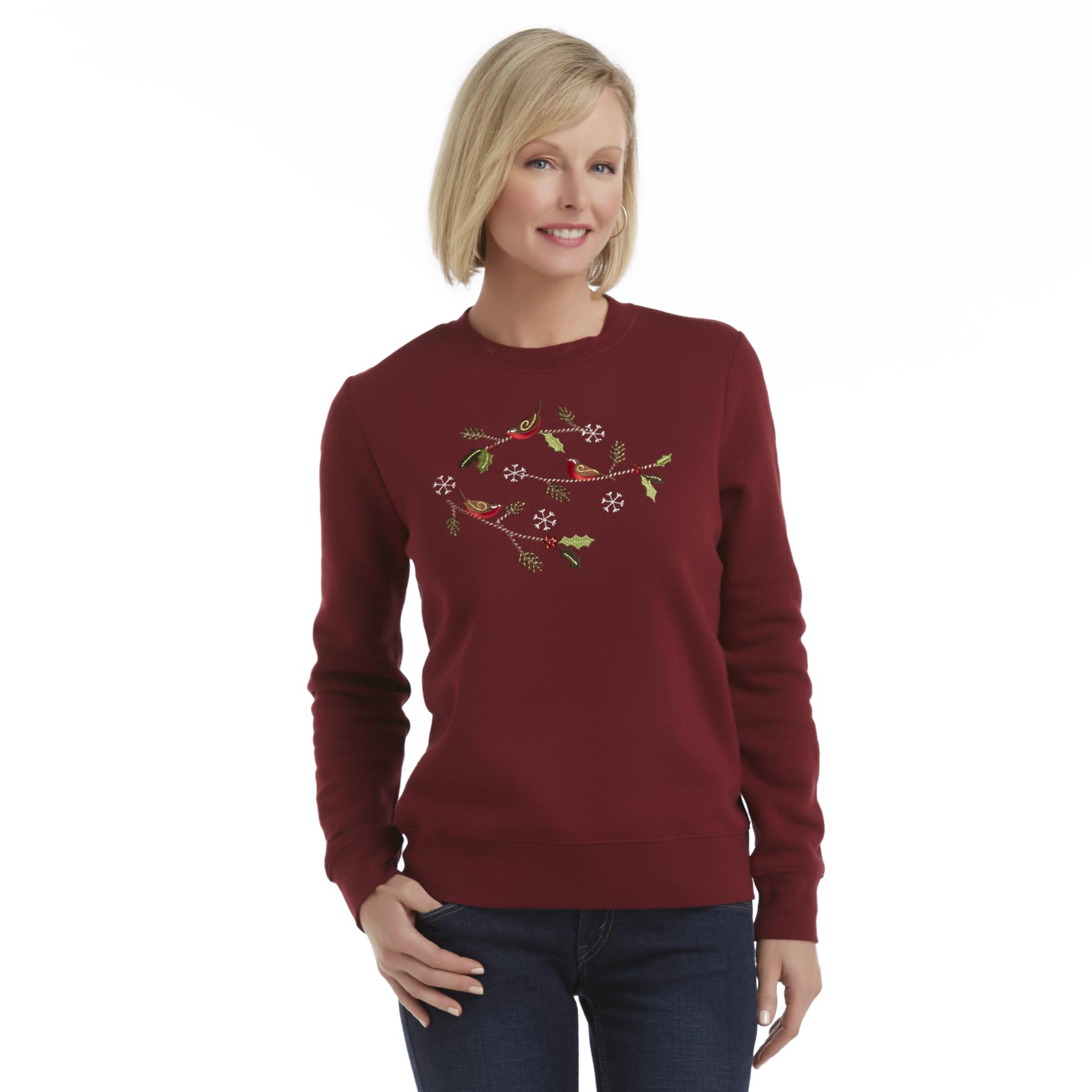 Holiday Editions Women's Christmas Fleece Sweatshirt - Birds