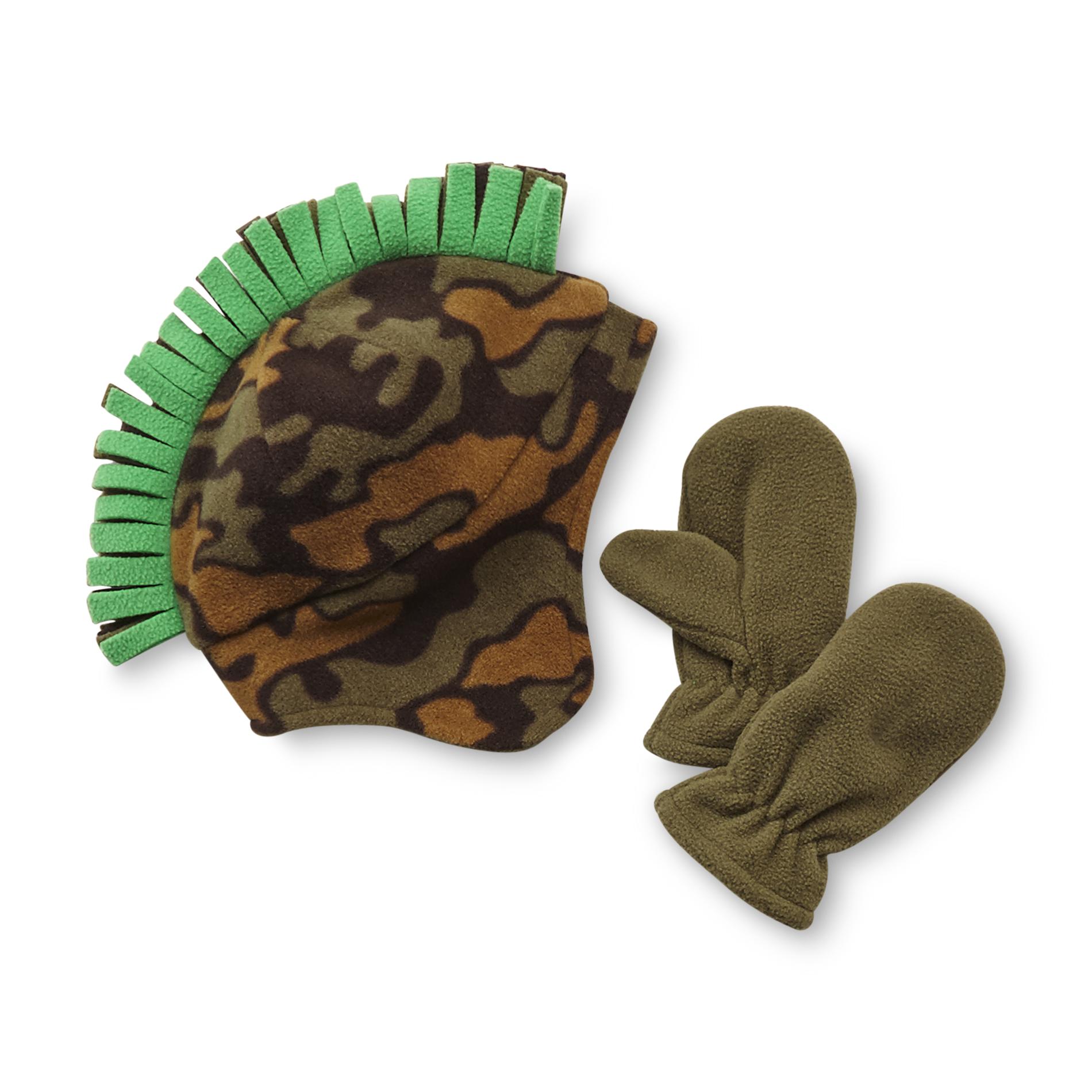 WonderKids Toddler Boy's Fleece Mohawk Hat & Mittens - Camouflage