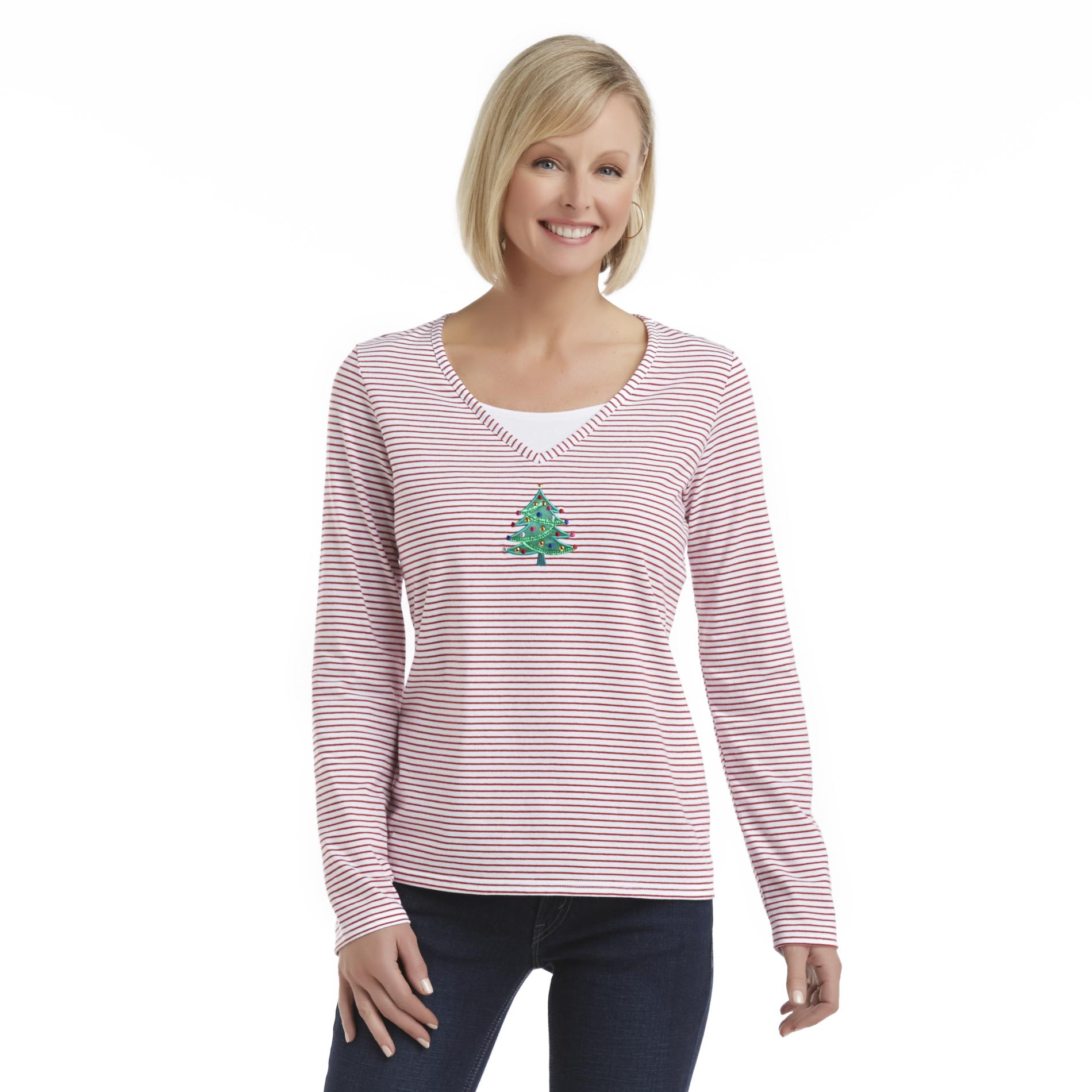 Holiday Editions Women's Layered-Look Holiday Top - Christmas Tree