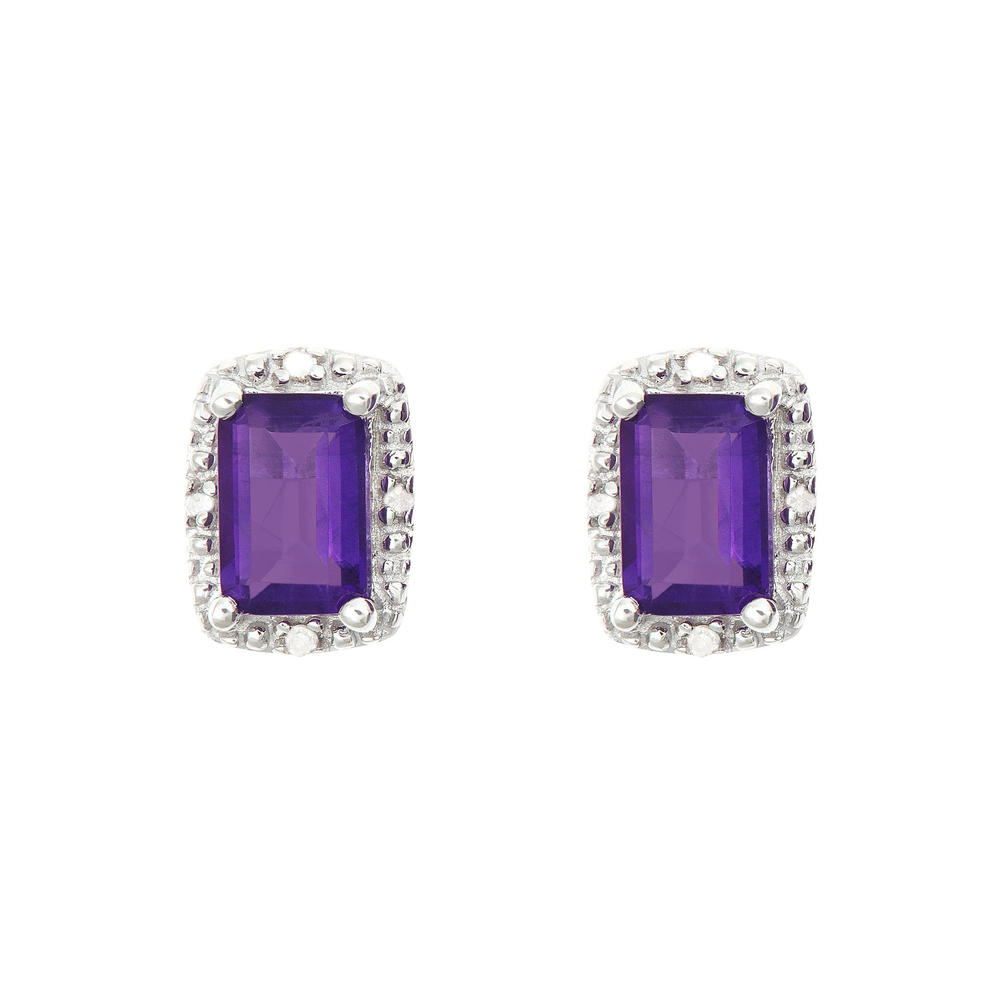 Sterling silver 6x4mm birthstone gemstones with diamond accent studs