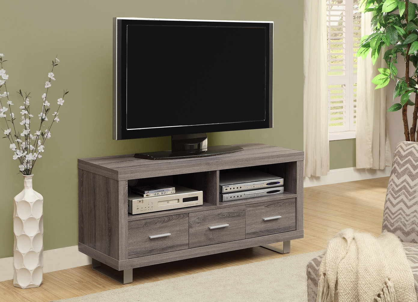 Monarch Specialties TV STAND - 48" L / DARK TAUPE WITH 3 DRAWERS