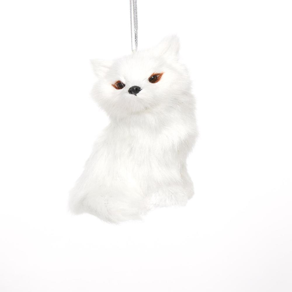 Donner & Blitzen Incorporated Faux Furry Fox Christmas Ornament White