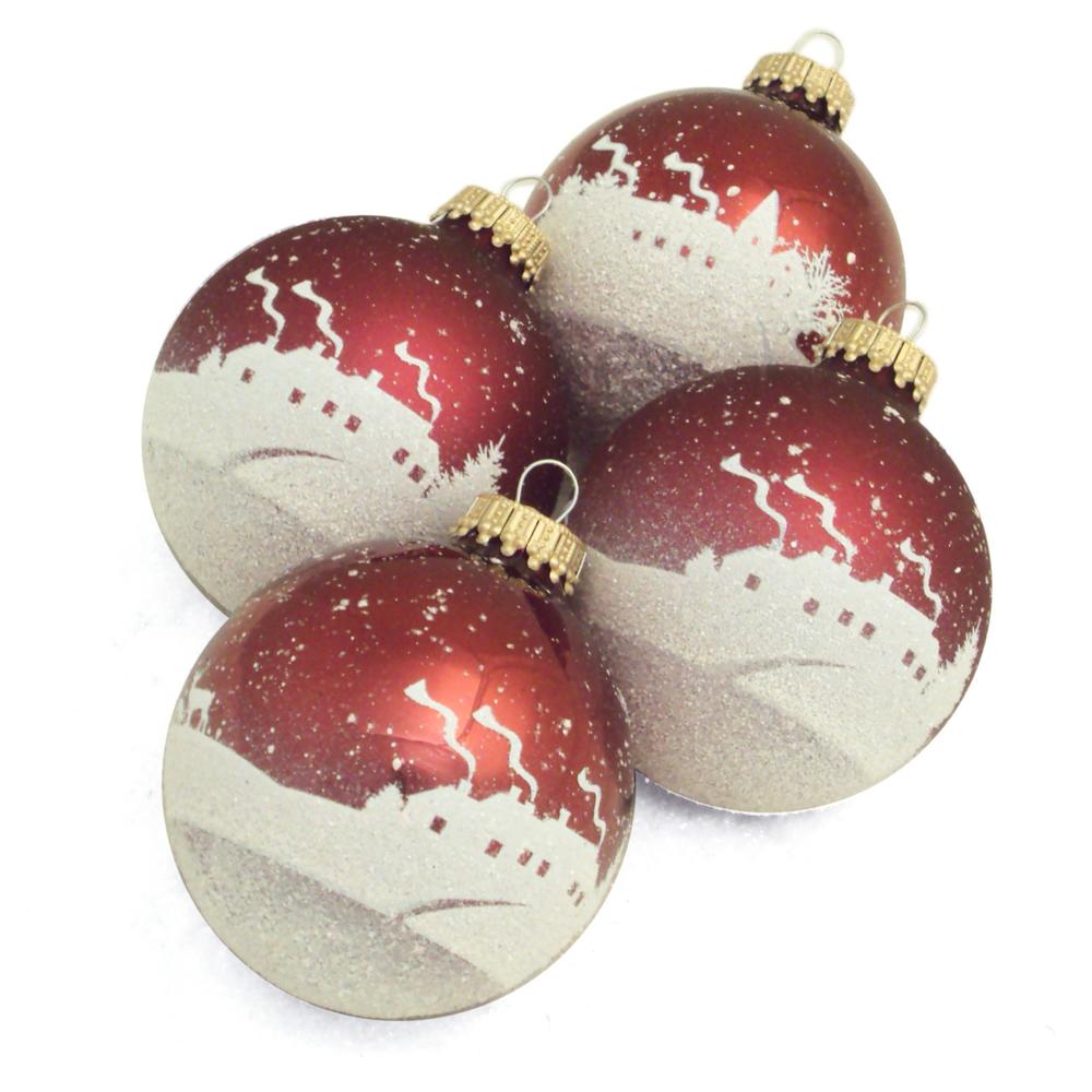Donner & Blitzen Incorporated Glass Christmas Ornaments- Burgundy Townscape