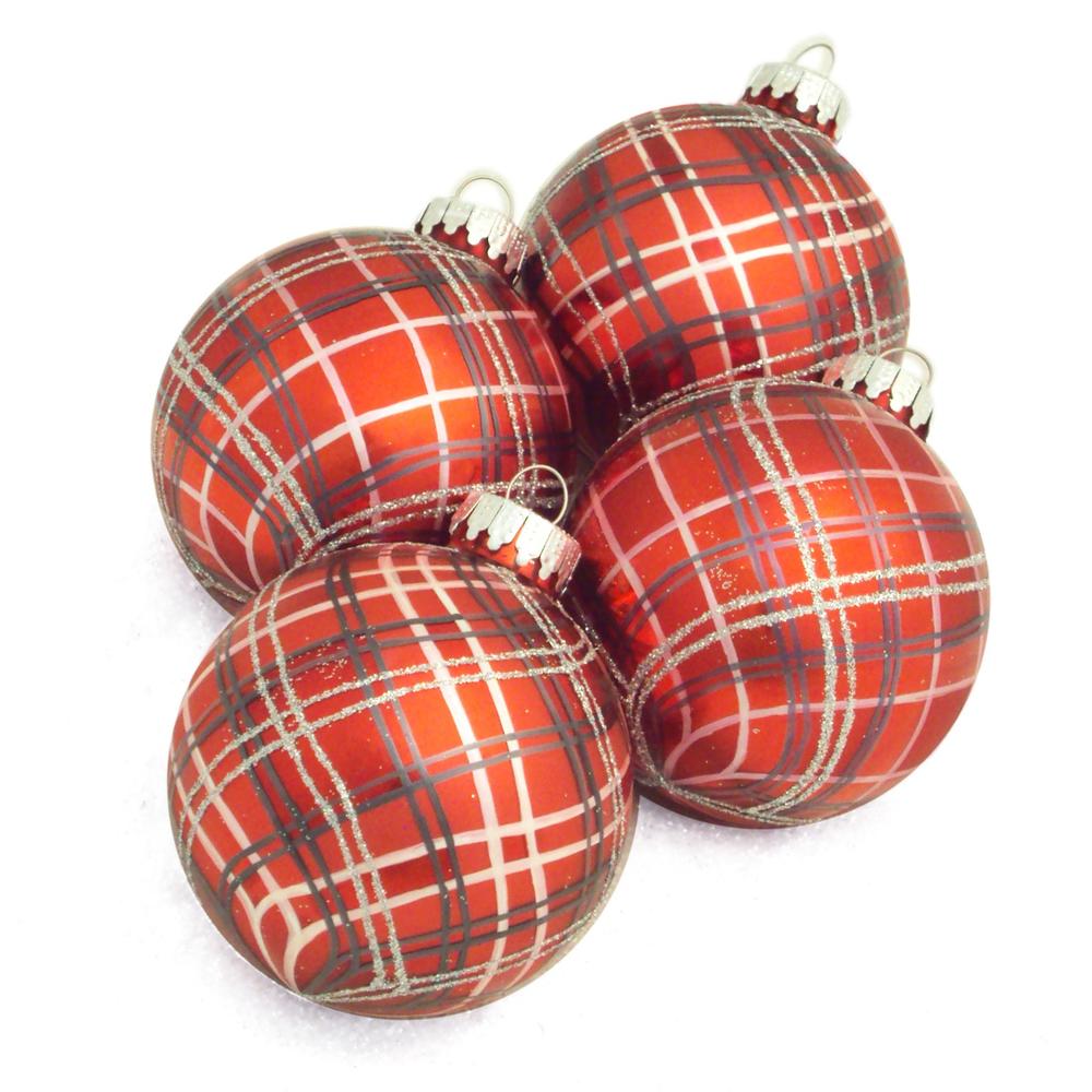 Donner & Blitzen Incorporated Glass Christmas Ornaments- Red Plaid