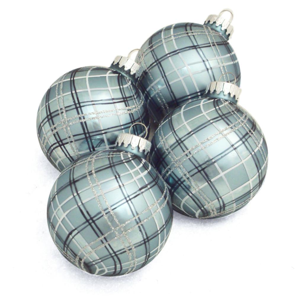 Donner & Blitzen Incorporated Glass Christmas Ornament- Blue Plaid Balls
