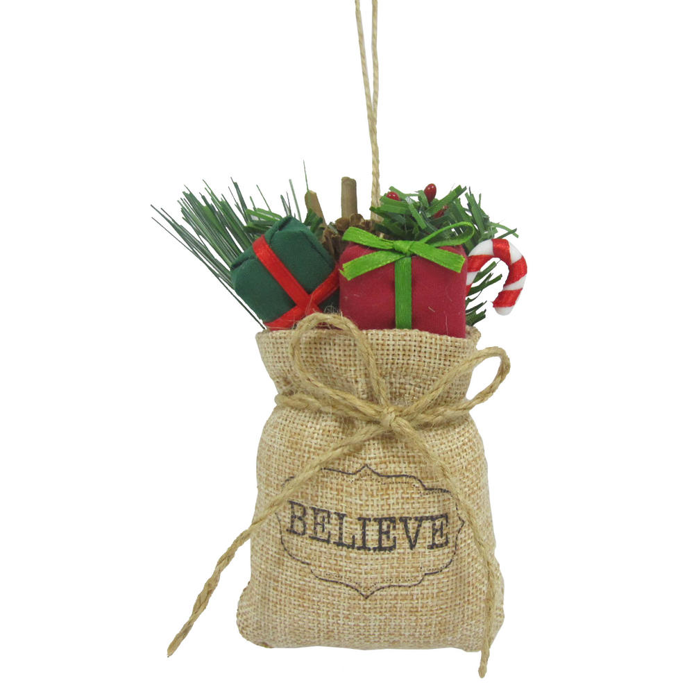 Donner & Blitzen Incorporated Mini "Believe" Burlap Bag Christmas Ornament